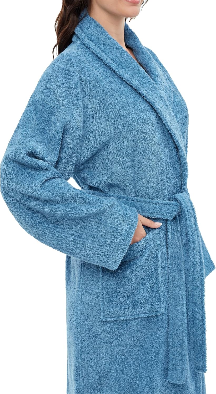 Arus Women's Shawl Collar Robe, Turkish Terry Cotton Bathrobe,with Regular and Full Length Options - Image 3