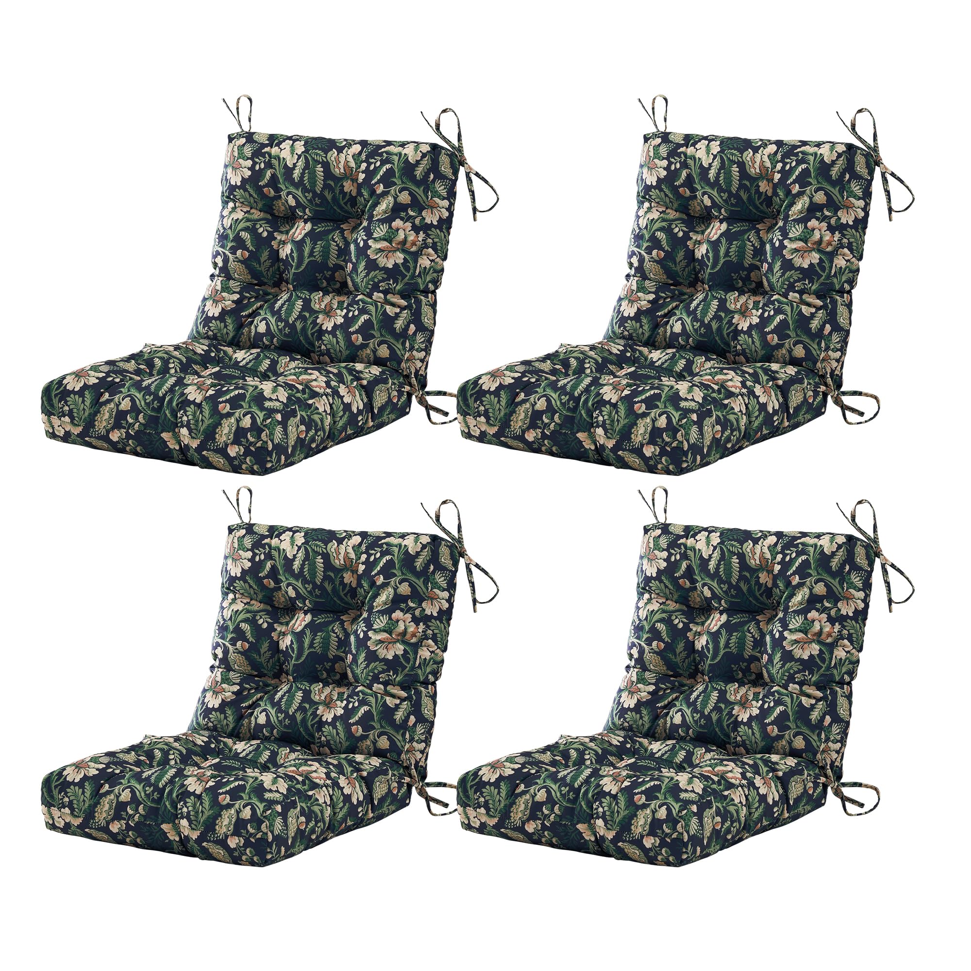 BLISSWALK Outdoor Chair Cushions,Set of 4,40"x20"x4",Low BackTufted Thick Outdoor Wicker Lawn Seat Cushion with Ties for Patio Furniture，Floral