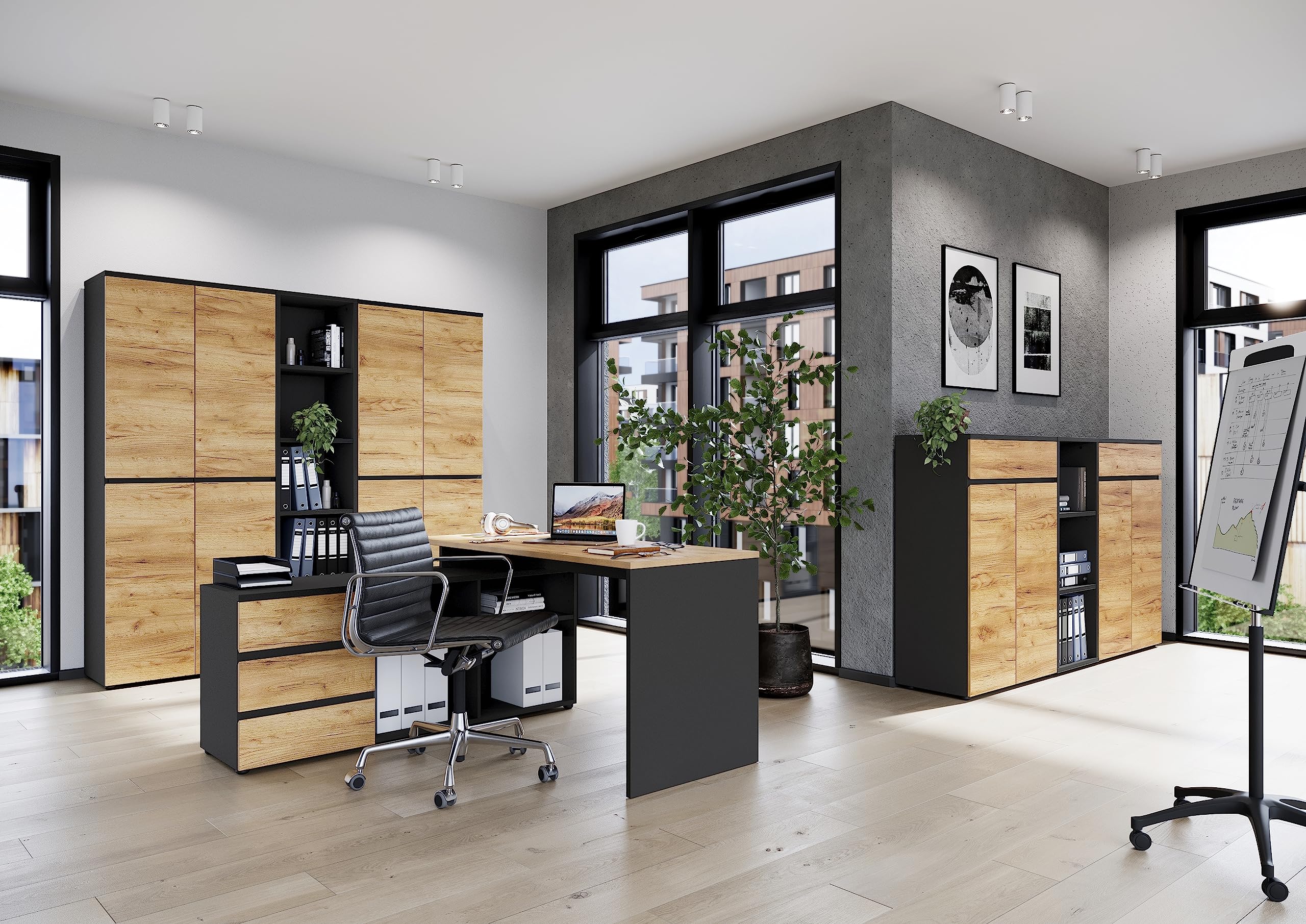 Aktenschrank GW-Lissabon, mit Zwei Türen und Vier verstellbaren Einlegeböden, griffloses Design, 80 x 197 x 40 cm (BxHxT)
