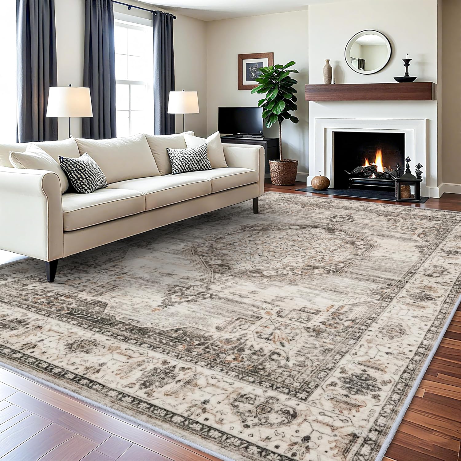 10x12 Area Rug Washable?Large Living Room Area Rugs - Machine Washable Stain Resistant Rug - Soft Low Pile Carpet for Bedroom Dining Room 10'x12' Beige 10' x 12' (Rectangular) Beige