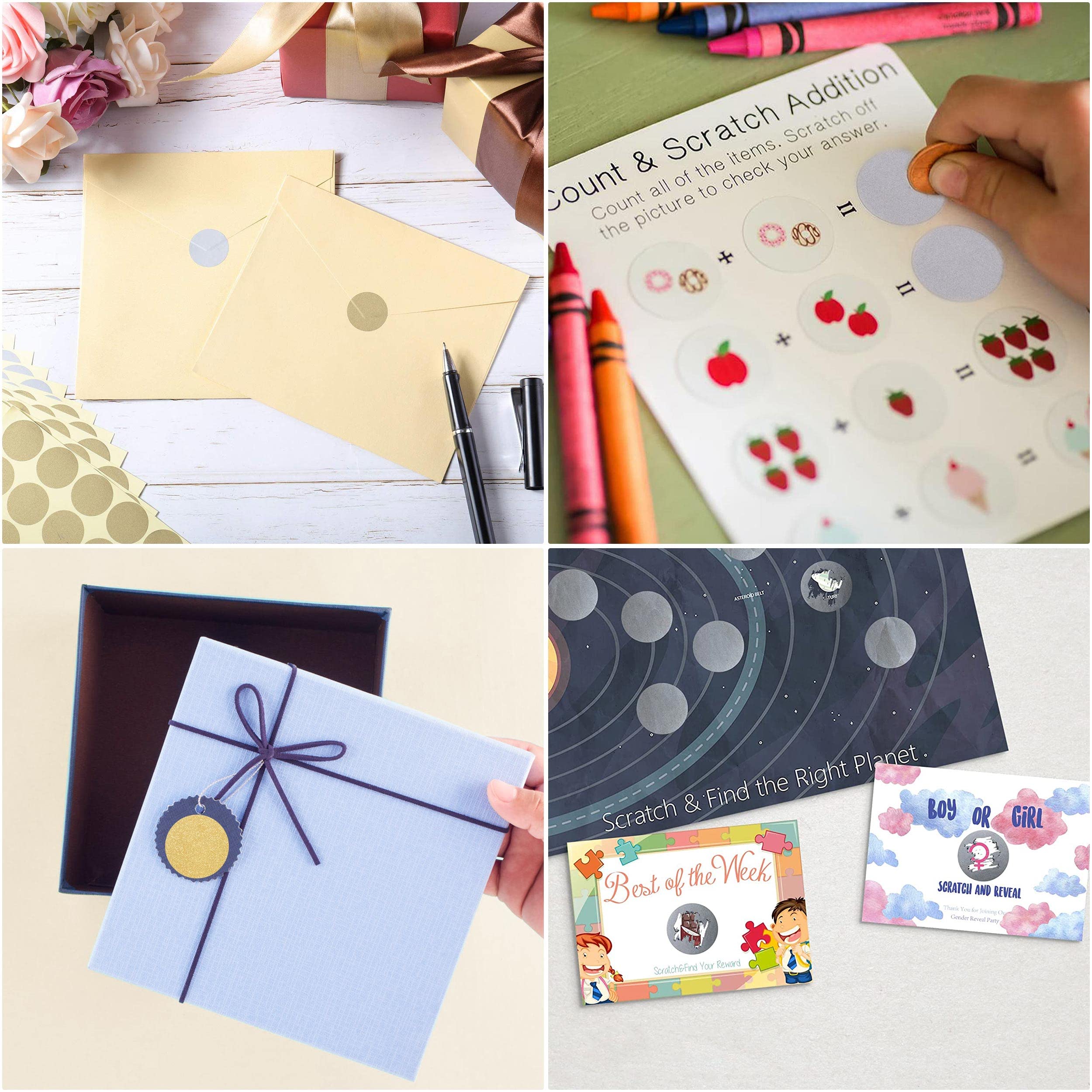 CNYMANY 540 Pièces Autocollants à Gratter, 2,5cm Circulaire Carré Auto