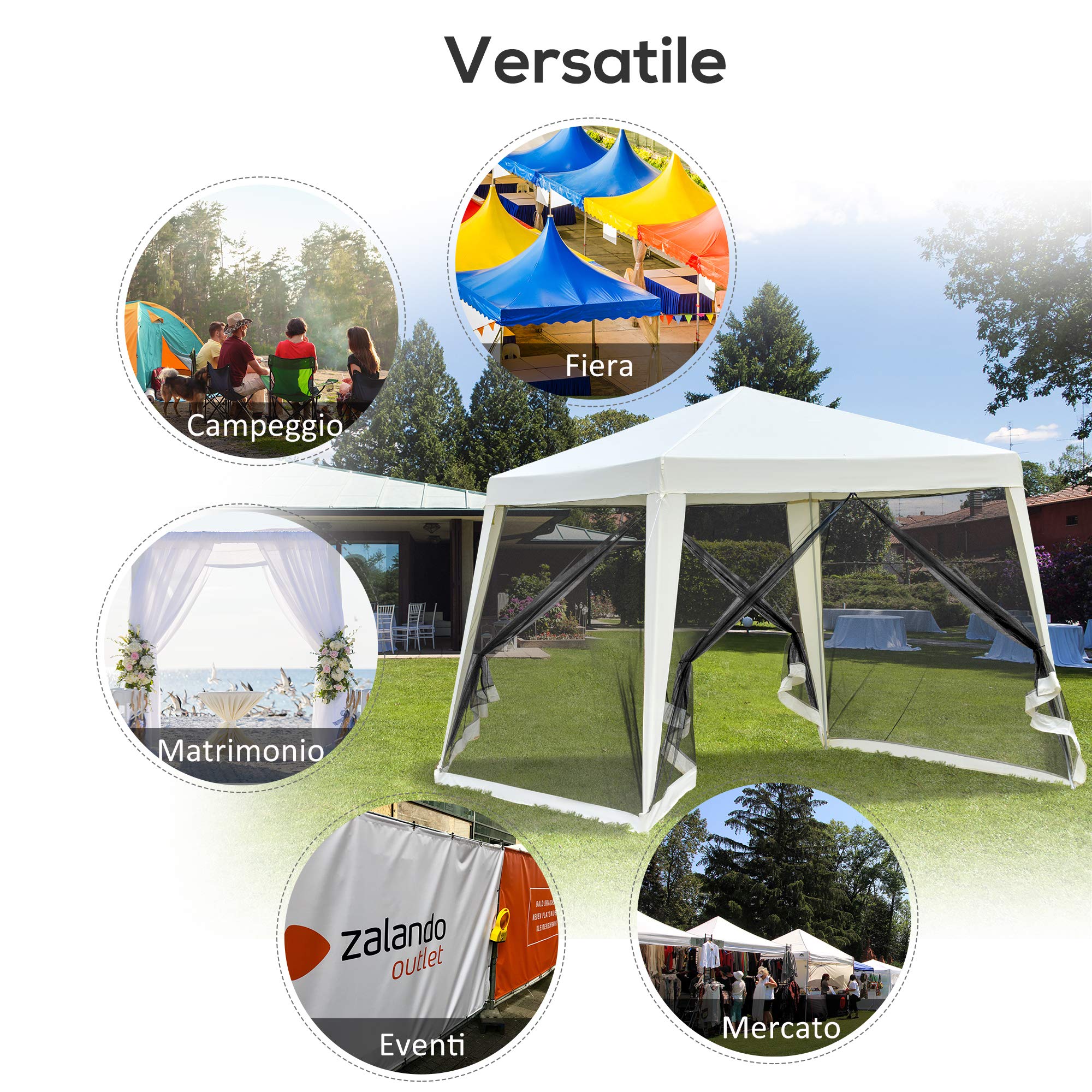 Outsunny Gazebo Impermeabile con Zanzariere 3 x 3 x 2.45 m Beige Poliestere