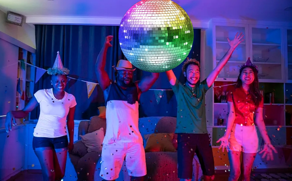 12 Inch Disco Ball – Silver Rotating Mirror Ball With Hanging Ring, For Parties, Weddings, Events