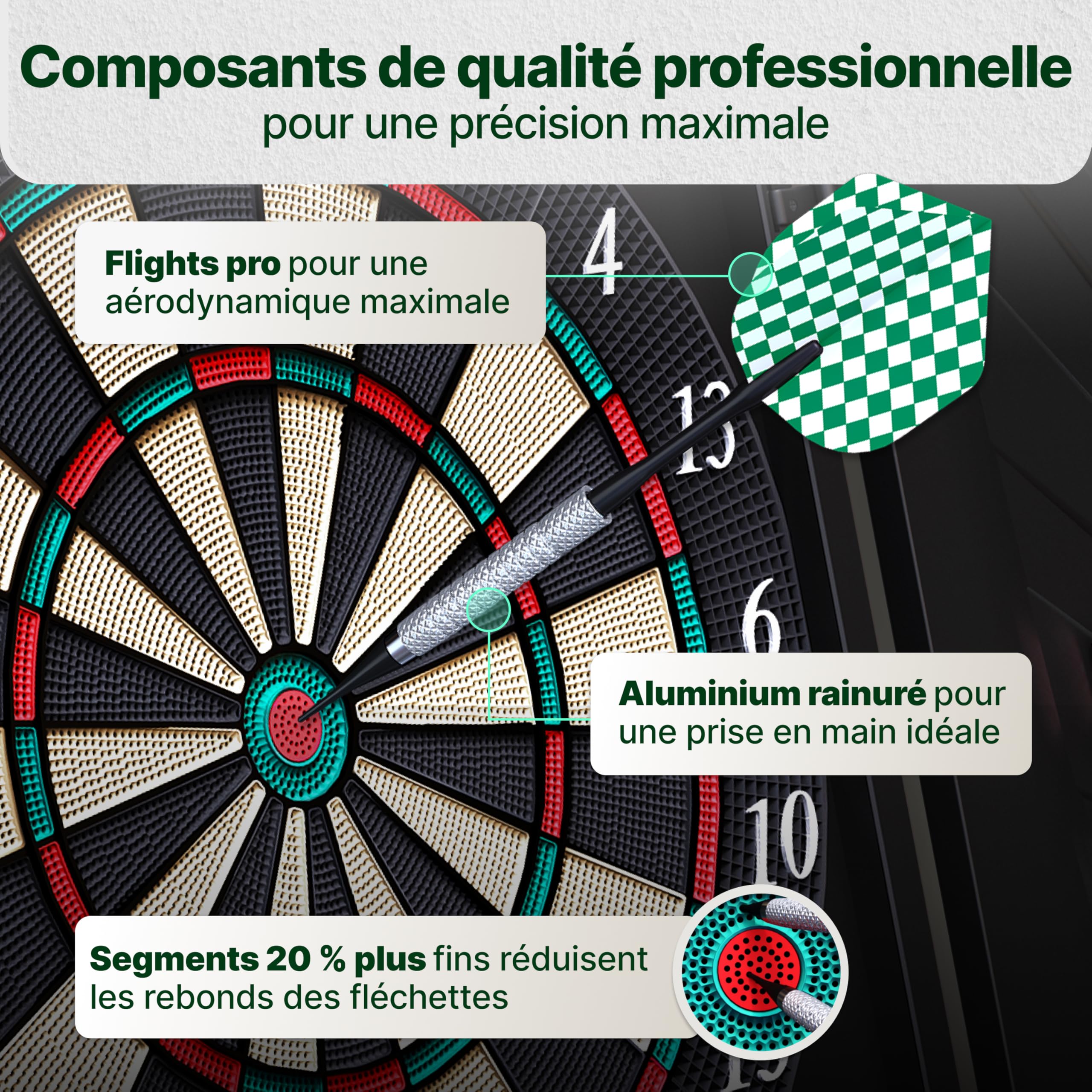 Ultrasport Cible de Fléchettes Électronique avec et sans Portes I Jeu de Fléchettes Électronique pour 1 à 8 Joueurs avec 15 Fléchettes, 15 Plumes, 100 Pointes de Fléchettes, 3 Lignes de Chute