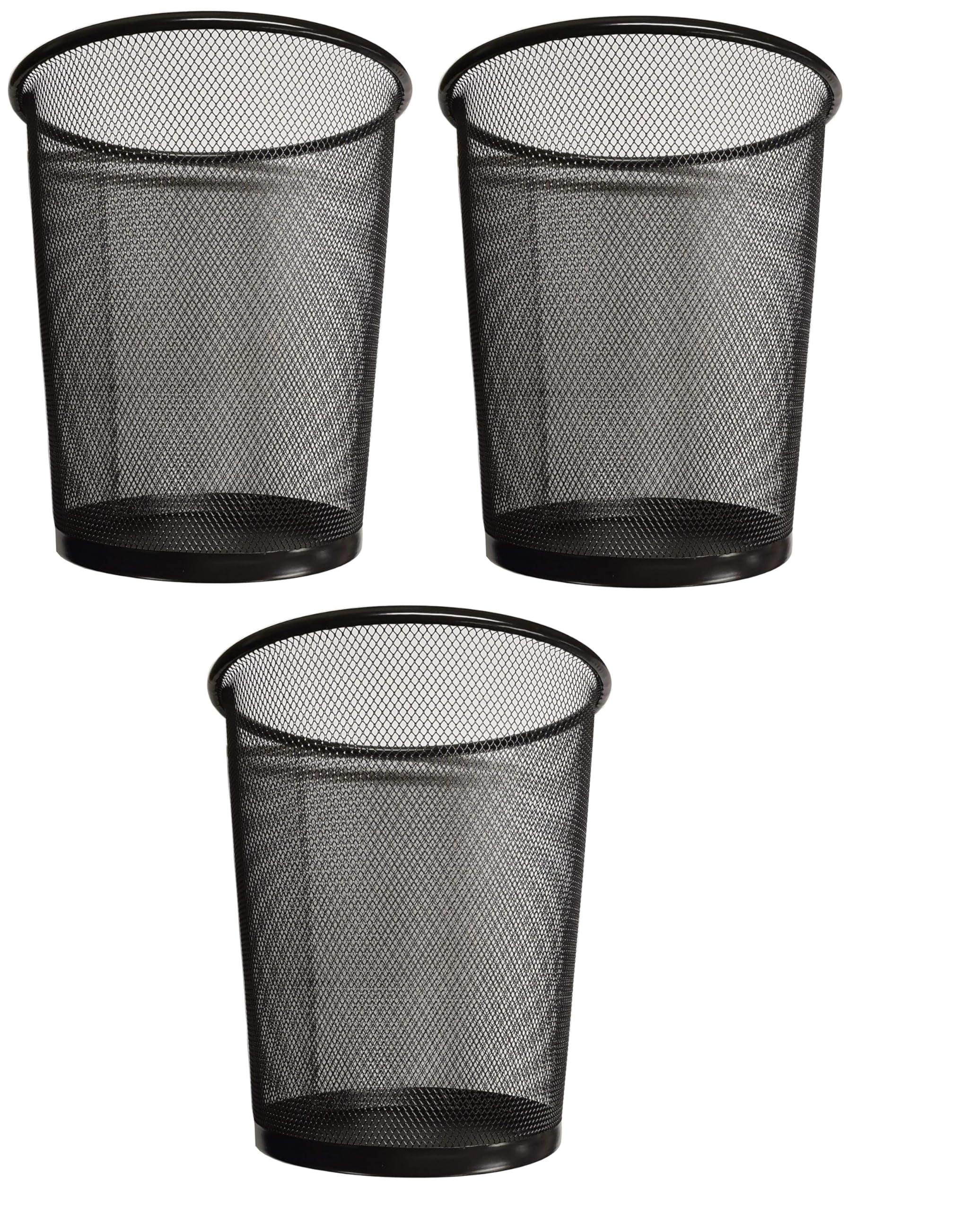 DIVCHI Round Trash Can Bin - 3 Pack Black Non-Slip Mesh Bins Waste Paper Bin Sturdy Metal Bin Indoor Waste Bin for Home Bedroom Office Bathroom Living Room & Kitchen (Black) โ image 1