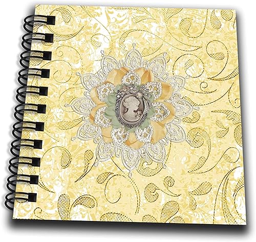 3dRose Image of Cameo in Gold, Yellow Lace Flora Design - Drawing Books (db-378318-3)