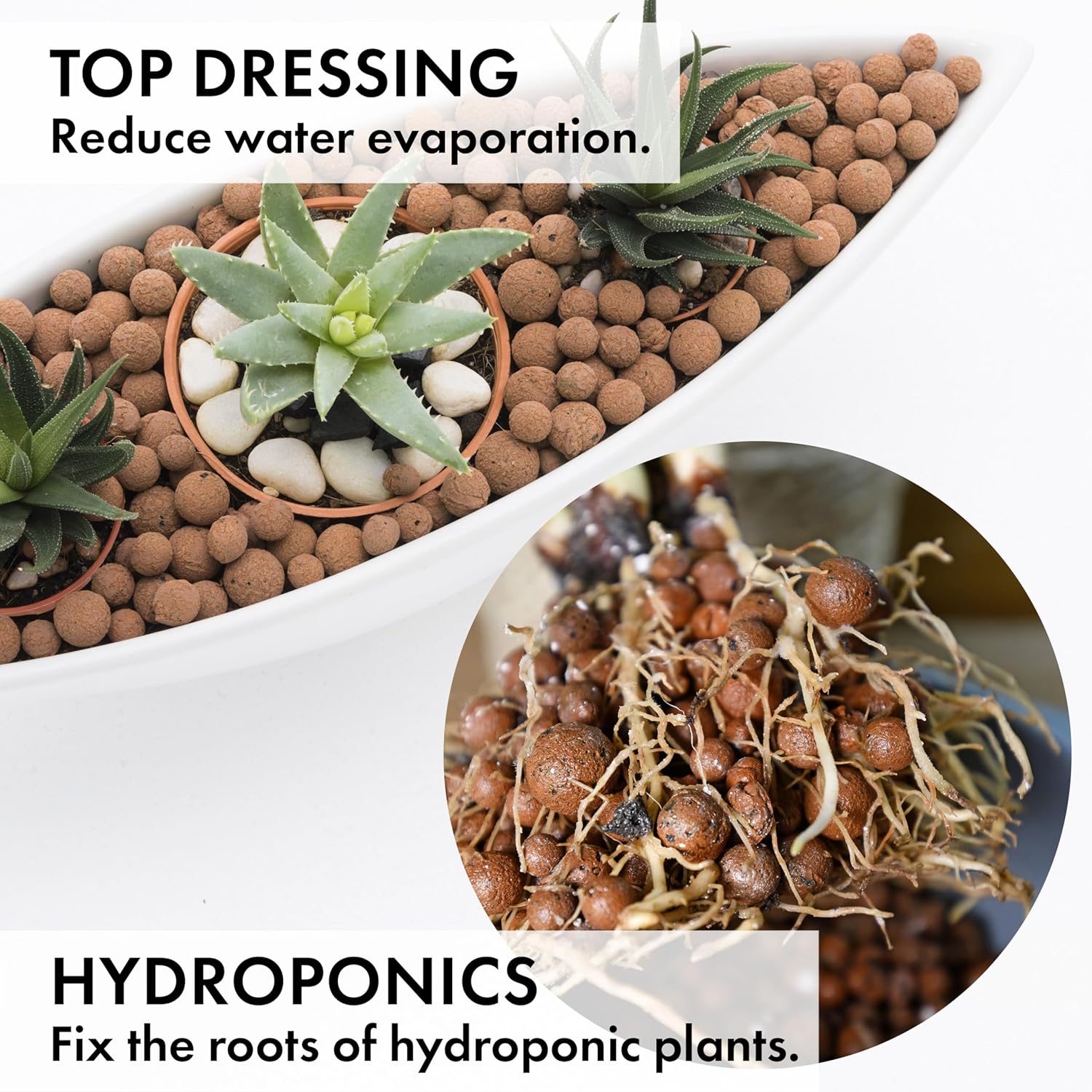 D'vine Dev Ceramic Planter Filler Balls 8qt, Expanded Porous Clay Pebbles Beads for Hydroponic, Gardening, Orchids, 97-F-2