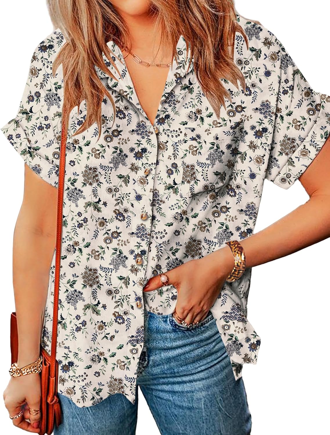 Zeagoo Linen Shirts for Women Cotton Short Sleeve V Neck Collared Button Down Blouses Tops S-3XL - Image 2