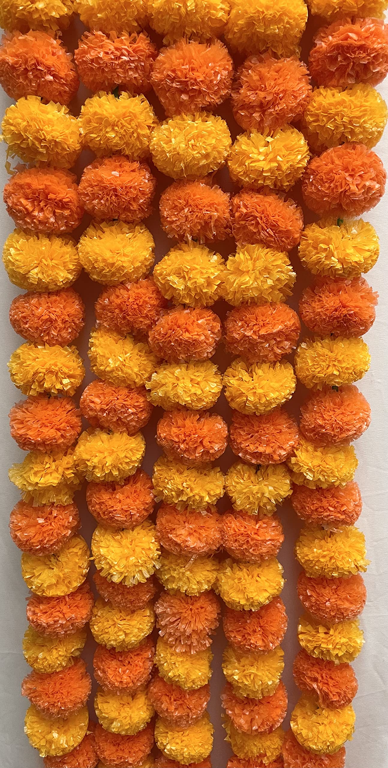 SPHINX ARTIFICIAL MARIGOLD FLUFFY FLOWER GARLANDS FOR DECORATION – PACK OF 5 (LIGHT & DARK ORANGE)