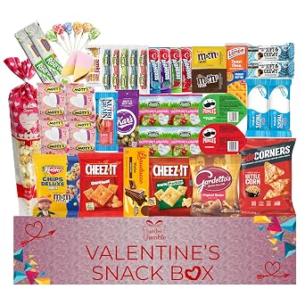 Valentines Snack Box College Care Package 45 Count Fun Romantic Gift Idea Assortment Cookies Chips Snacks Variety Pack Boyfriend Girlfriend Kids Adults Men Women Student Office Colleague