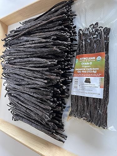 Frijoles de vainilla orgánicos de Madagascar de 4 onzas de grado B. Certificado USDA orgánico. 5 a 7 pulgadas por FITNCLEAN VANILLA para extractar,
