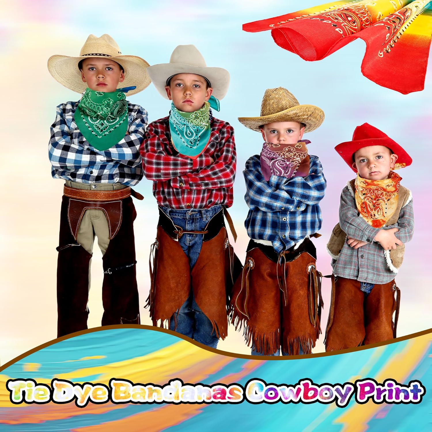 18 Pack Tie Dye Bandanas Paisley Cowboy Print Novelty Headband Polyester Hair Head Bandana for Women Men - Image 4