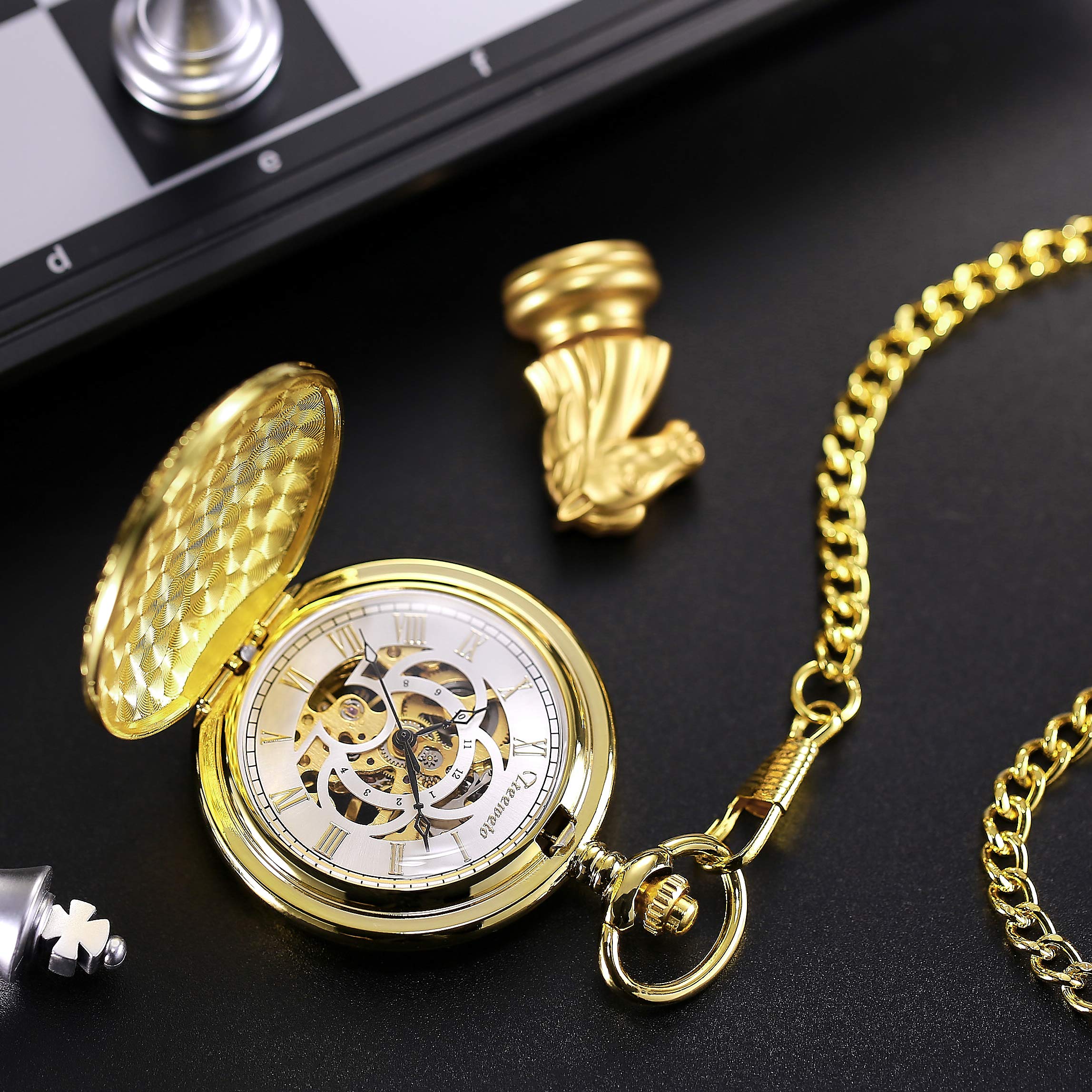 Treeweto - Reloj de bolsillo con esfera de esqueleto y bolsillo mecánico para hombres y mujeres