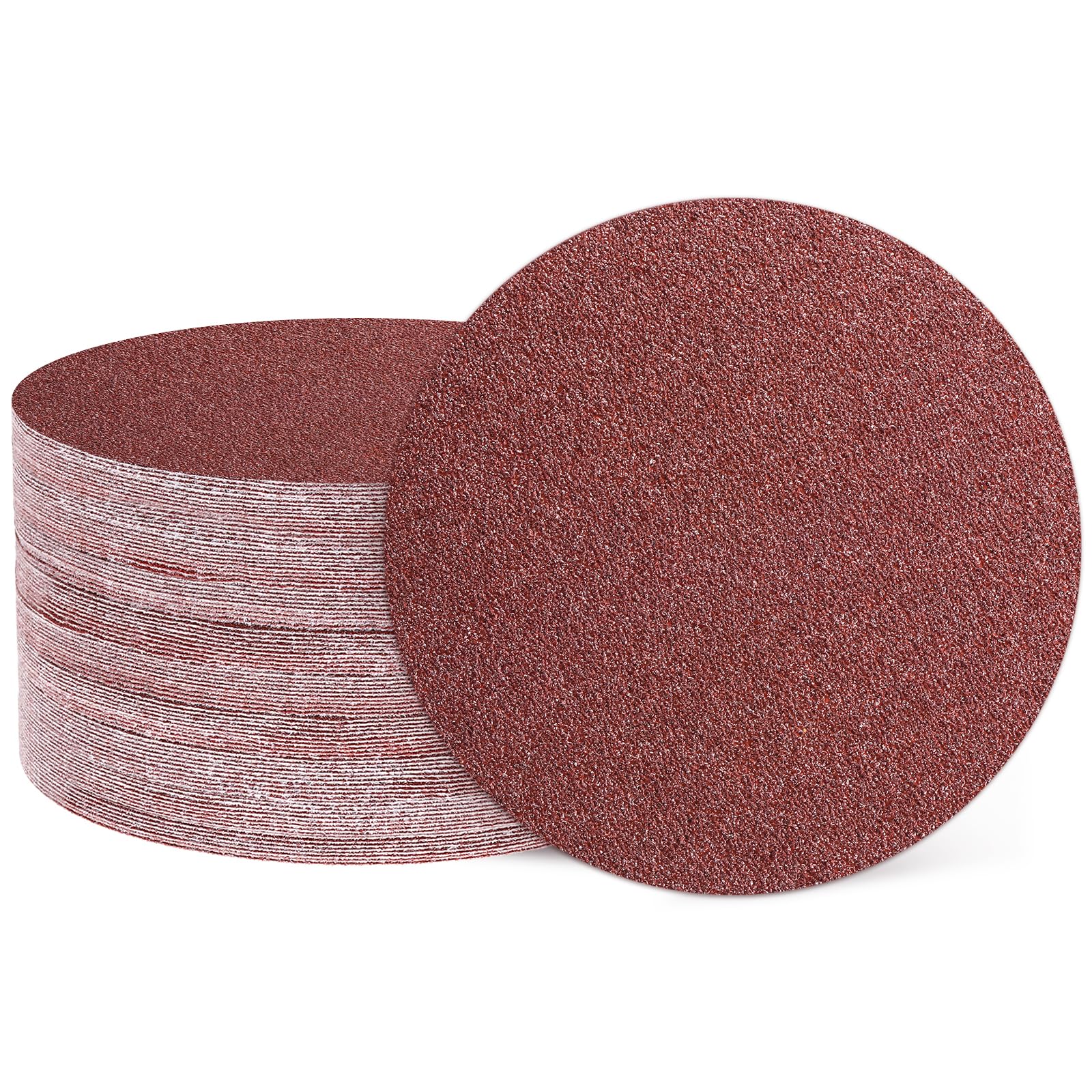 HARFINGTON 50 Stück 20,3 cm Schleifscheiben, Körnung 36, Klett-Schleifpapier, Exzenterschleifer-Pads für Holzbearbeitung, Automobil, Metallpolitur, Rot, 50 Stück