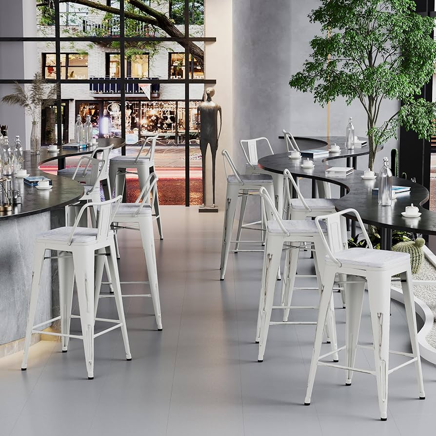 モダンなホワイトバースツール Amazon｜HAOBO Home 24インチ 工業用金属製バースツール ロー