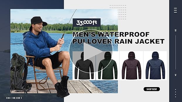 33,000ft Men's Pullover Rain Jacket Waterproof with Hood