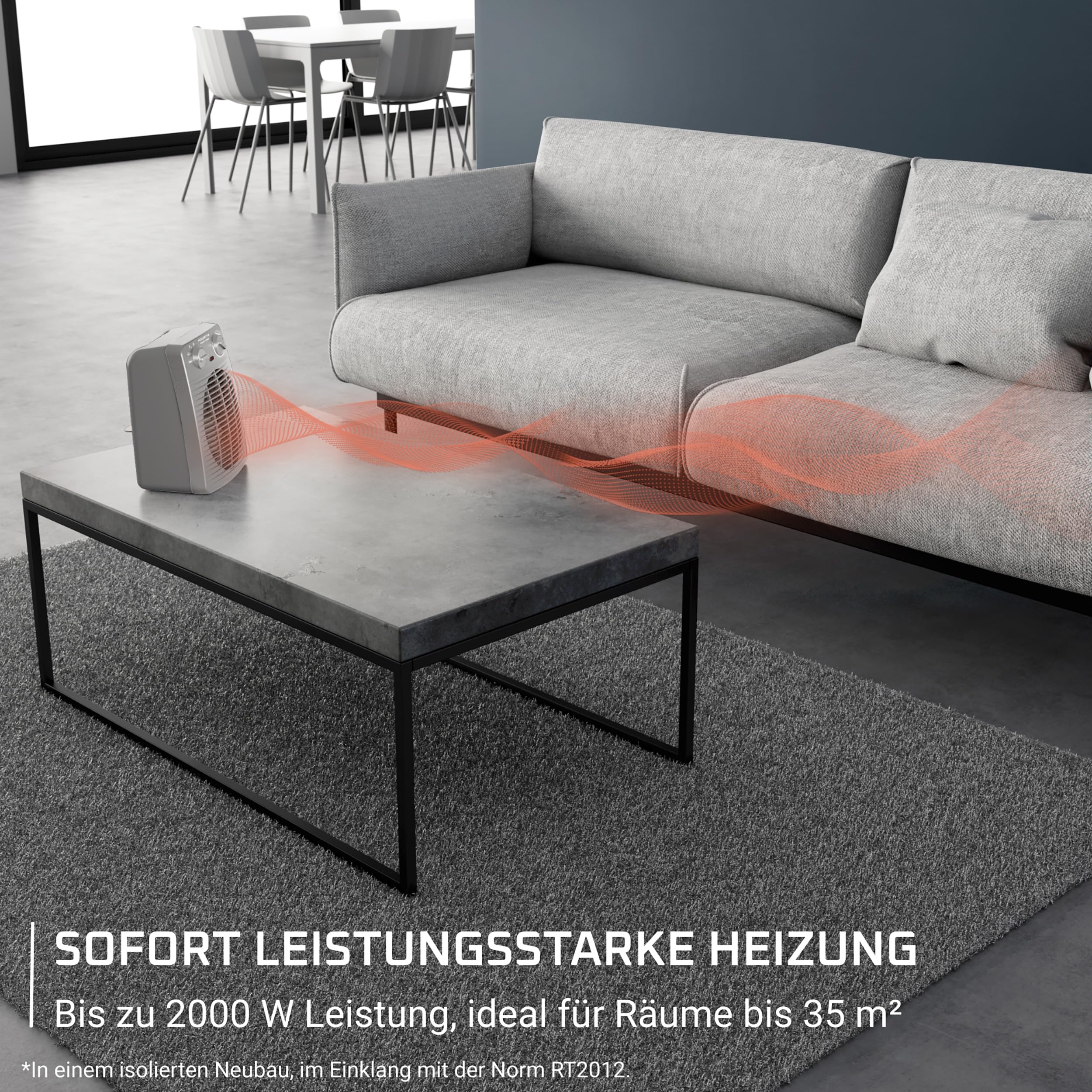 Rowenta Compact Power Heizlüfter SO2212F0, 2 Leistungsstufen, Thermostat, Kühlstufe, Grau
