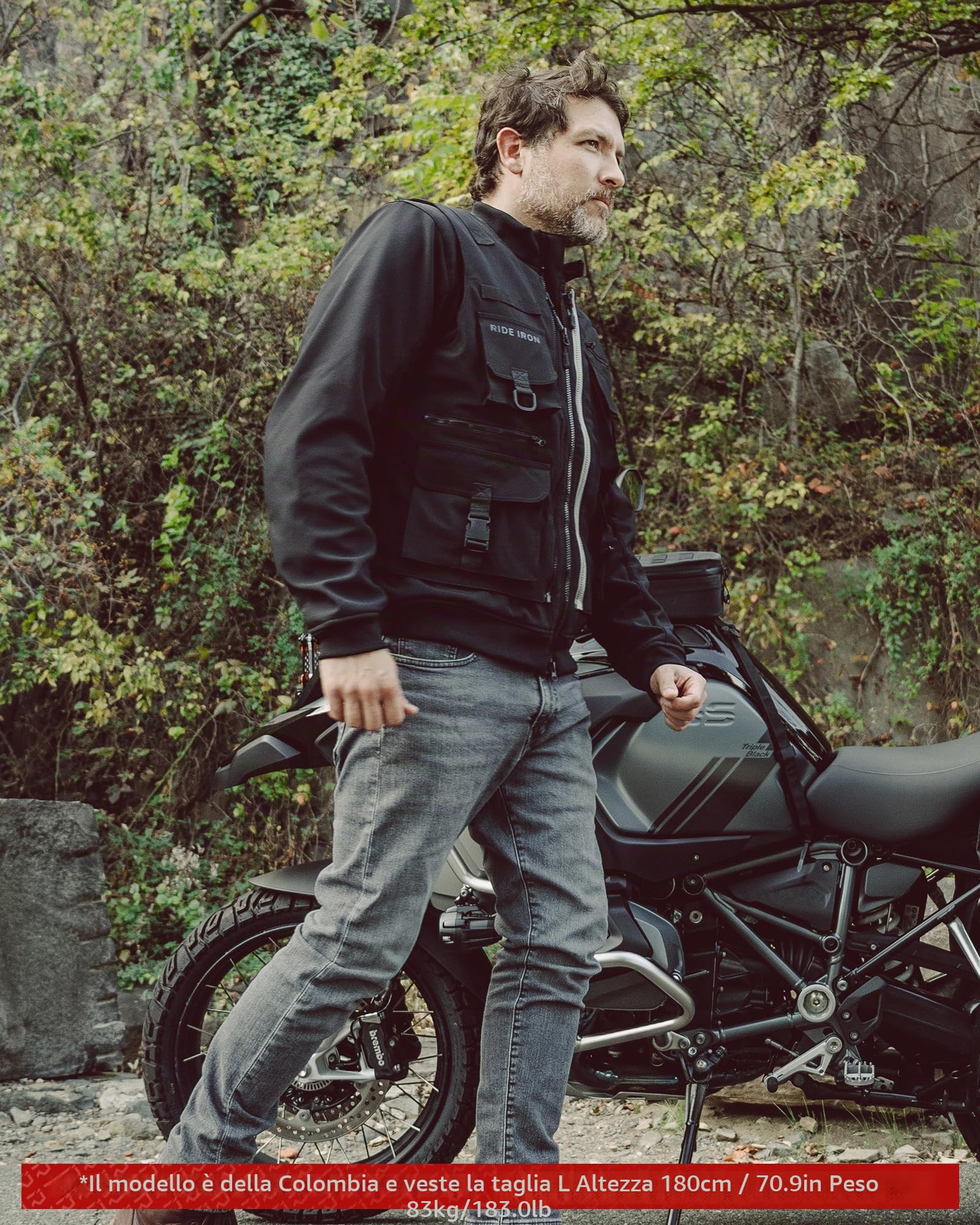 RIDEIRON Giacca da Moto Uomo Invernale Tutte le Stagionicon con Spalline e Gomitiere CE Armatura Moto Protezione Antivento Nero