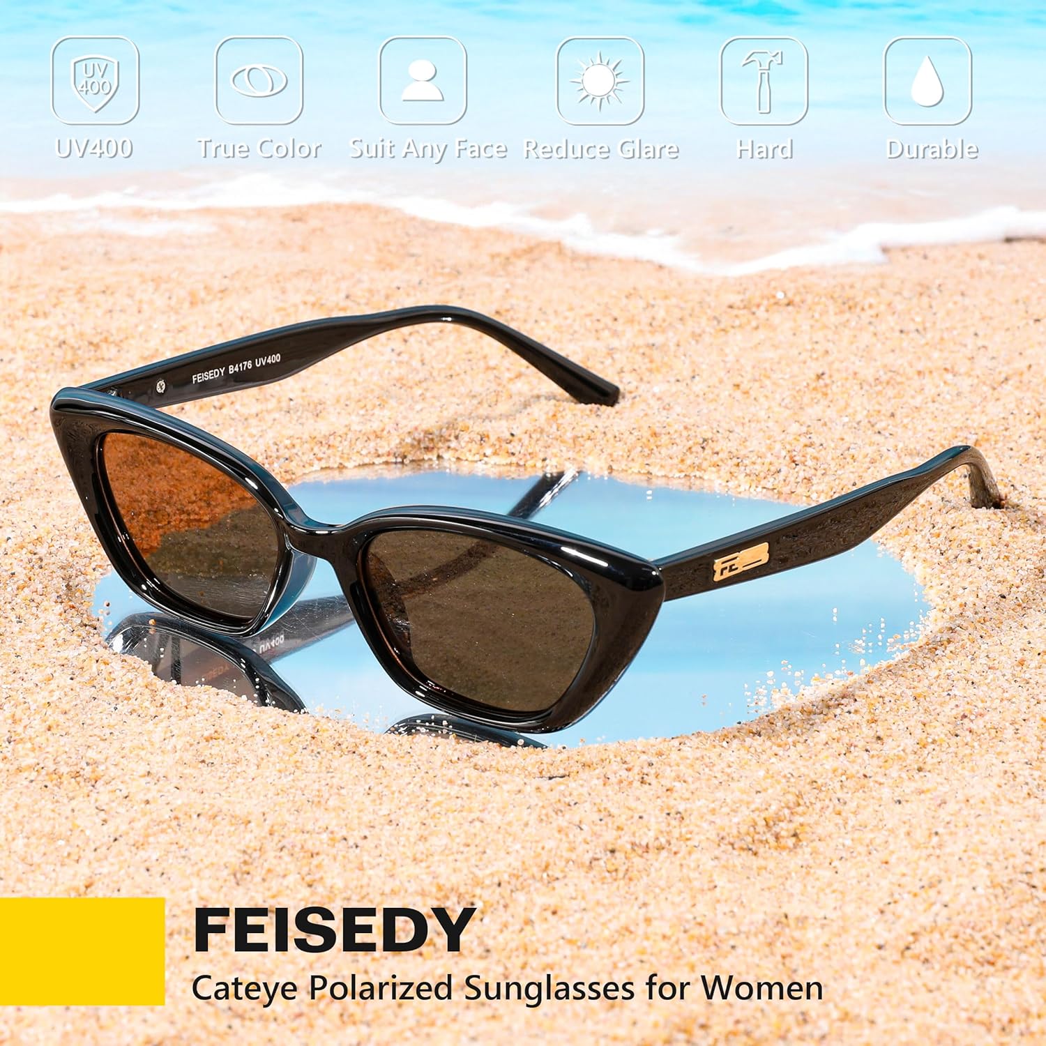 FEISEDY Trendy Polarized Cateye Sunglasses for Women Men Retro Rectangle Narrow Sunnies B4176 - Image 7