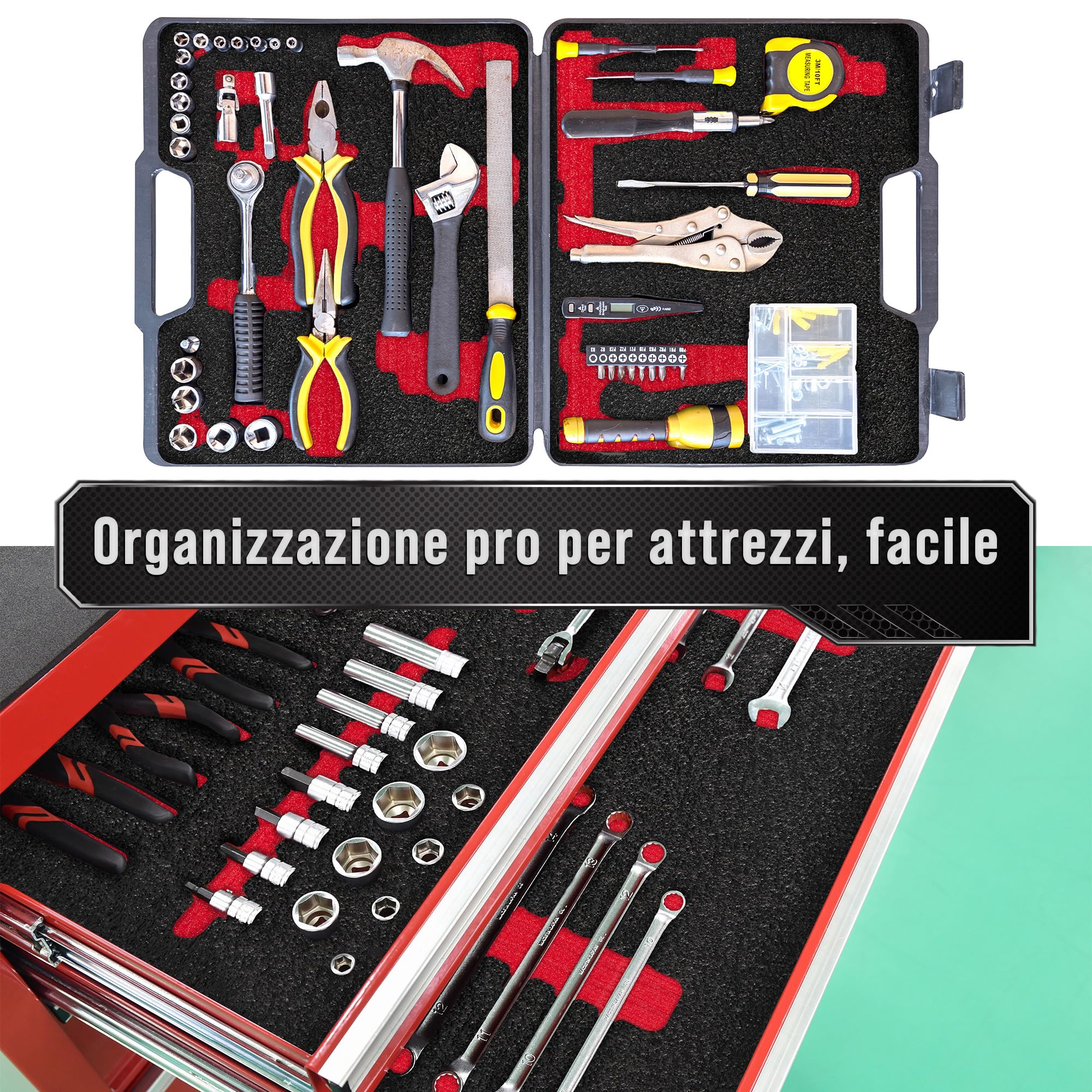 Precision Defined Kit Schiuma per Cassette degli Attrezzi - Inserti per Custodie, Shadow Foam Nero/Rosso (40,6 x 30,4 x 2,54 cm, Confezione da 4)