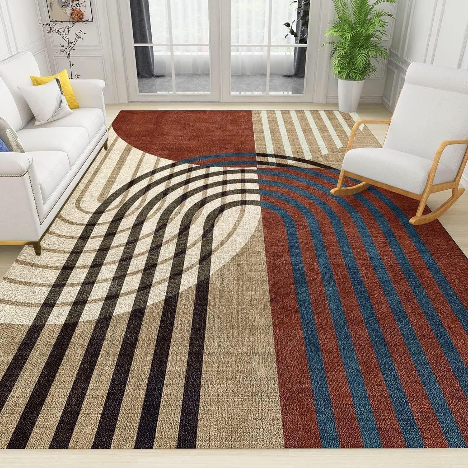 Watercolor Pink Gilded Sand Art Living Room Rug, Modern Nordic Floor Decor Girls Room Area Rug, Non-Slip Low Pile Durable Washable Indoor Rug for Nursery Bedroom Entryway Hallway-4x6ft