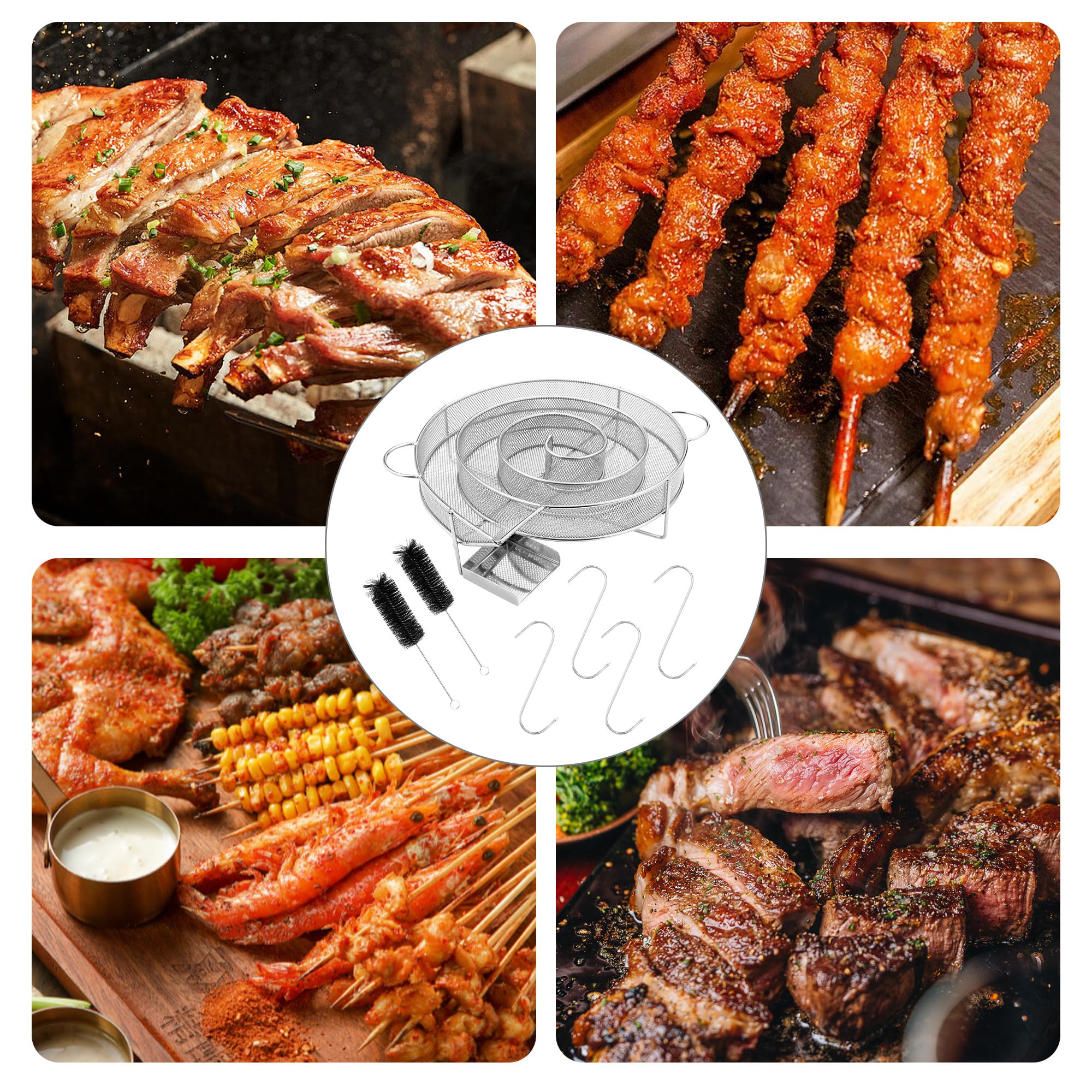 Affumicatore Barbecue Portatile,Generatore Fumo Freddo con Manico,Con 2 Spazzola, 4 Ganci,per griglie, affumicatori e forni per affumicatura, riutilizzabili