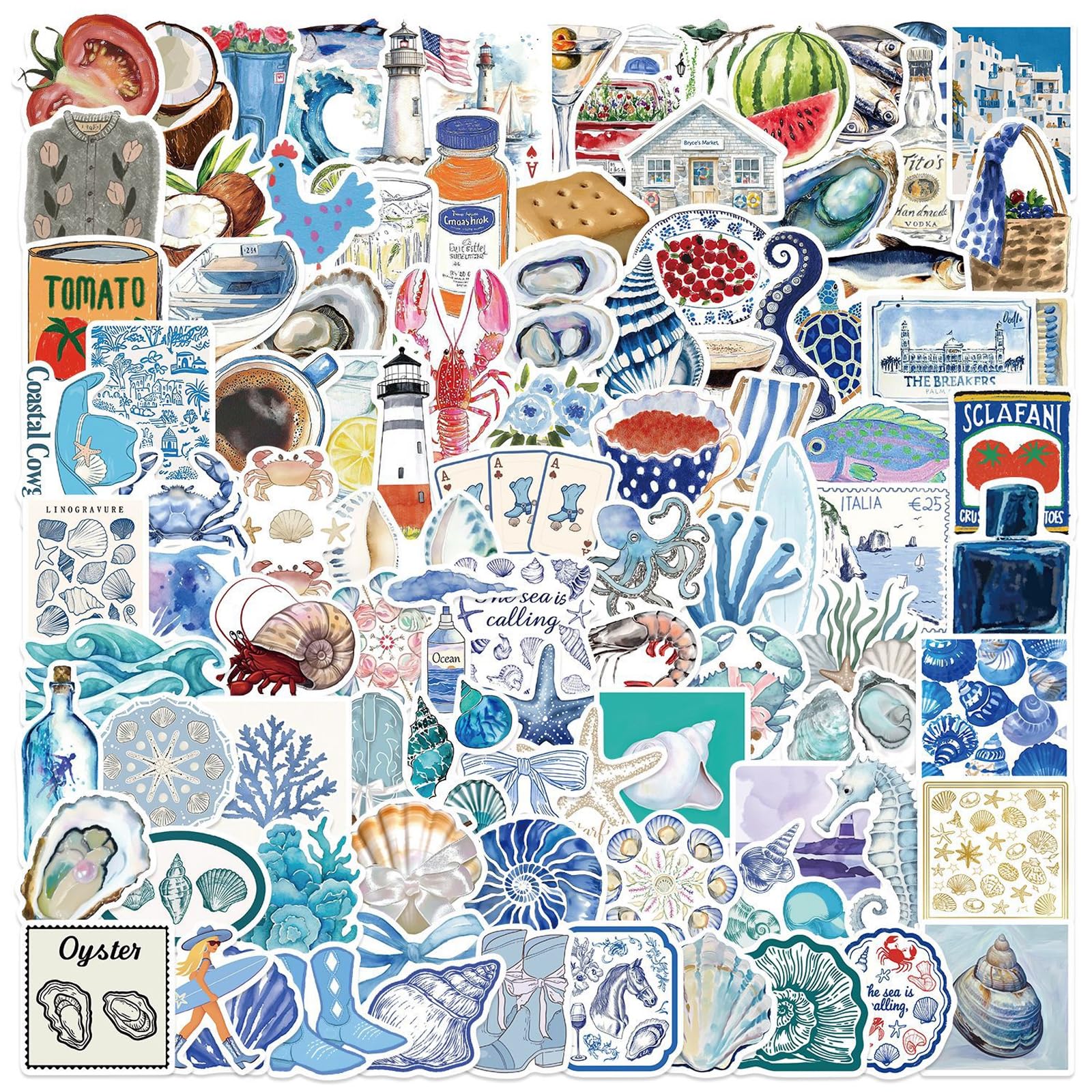 100 szt. naklejek z niebieskim oceanem, naklejka przybrzeżna, plaża lato ocean motyw wodoodporne naklejki winylowe, naklejki o tematyce przybrzeżnej, do scrapbookingu, butelek z wodą, laptopów