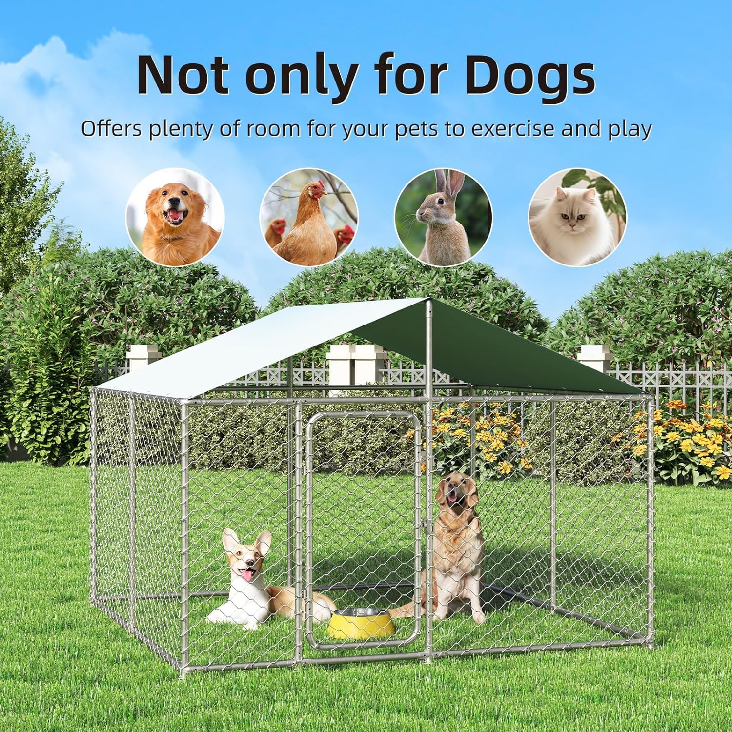 7.8'x7.8' Outdoor Dog Kennel Outside Large Heavy Duty Dog Enclosure with Waterproof Cover and Security Lock