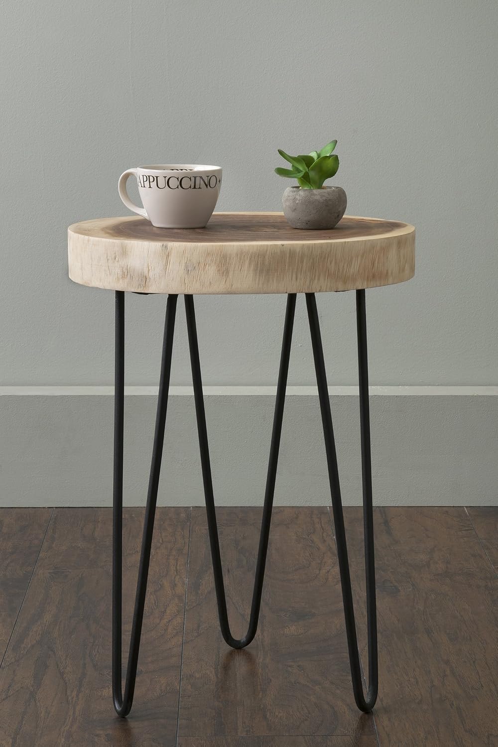 East at Main Round Stump End Table - 14” Dia x 19”h Solid 2 ¼ “ Thick Wood Slice w/Iron Metal Legs Furniture - Living Room, Bedroom, Farmhouse Decor - Rustic Live Edge Accent Table, Natural Wood