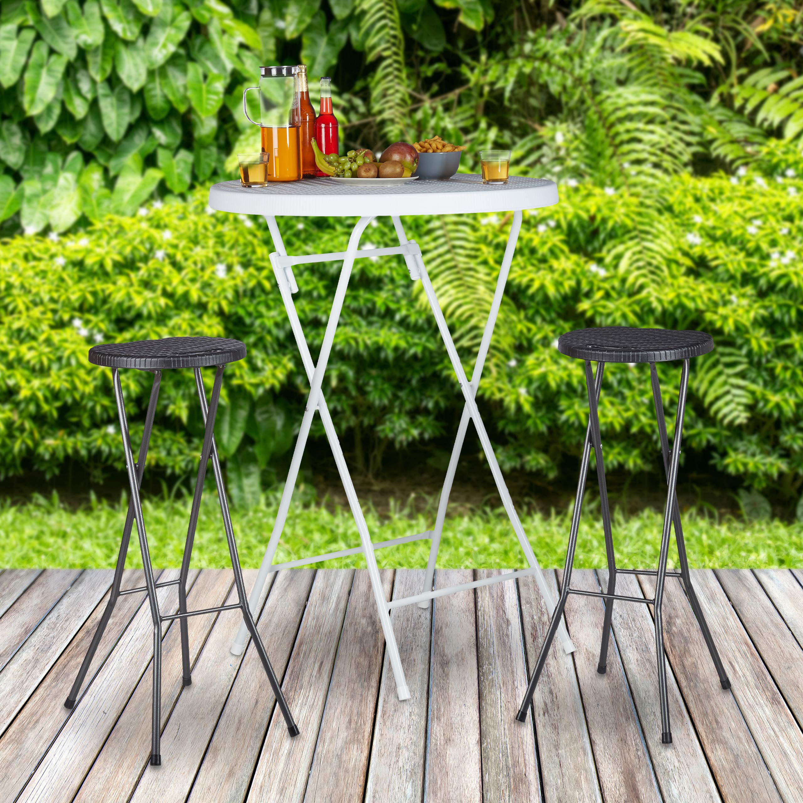 Relaxdays Sgabello Pieghevole, 80 cm, Sedia Alta senza Schienale da Bistrò, Plastica Resistente alle Intemperie, Nero
