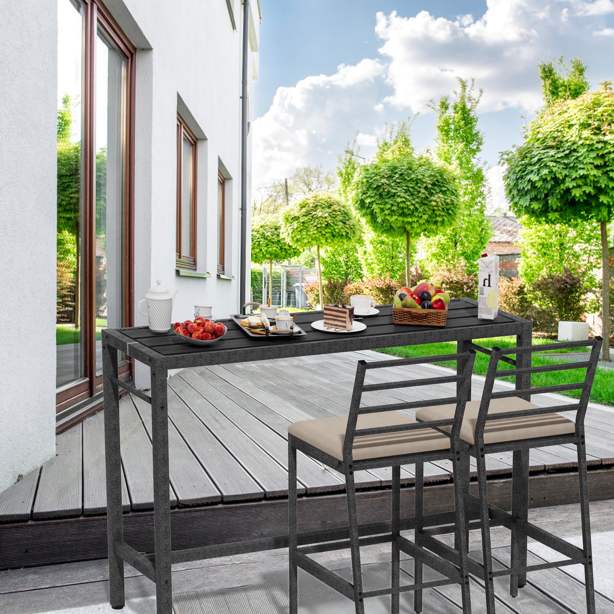 Ensemble de bar d'extérieur M Bel-Set avec table 139,7 cm et 2 tabourets, barre en métal