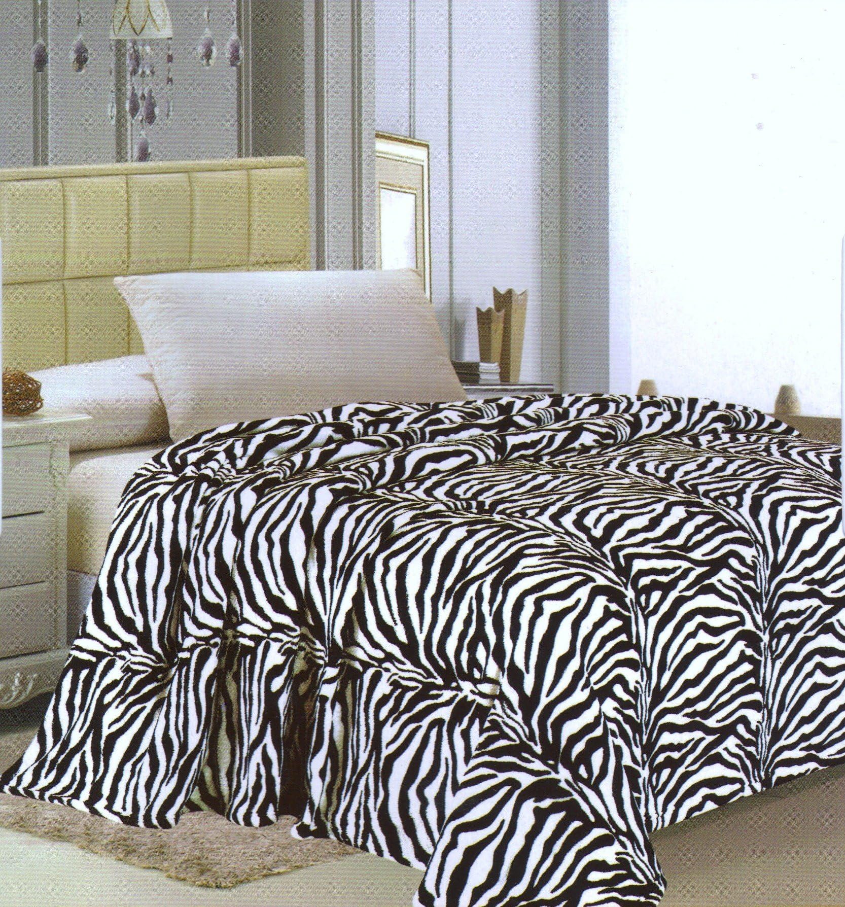 All Seasons Super Soft Luxury Coral Micro Fleece Plush Throw Blanket Full / Queen Zebra White