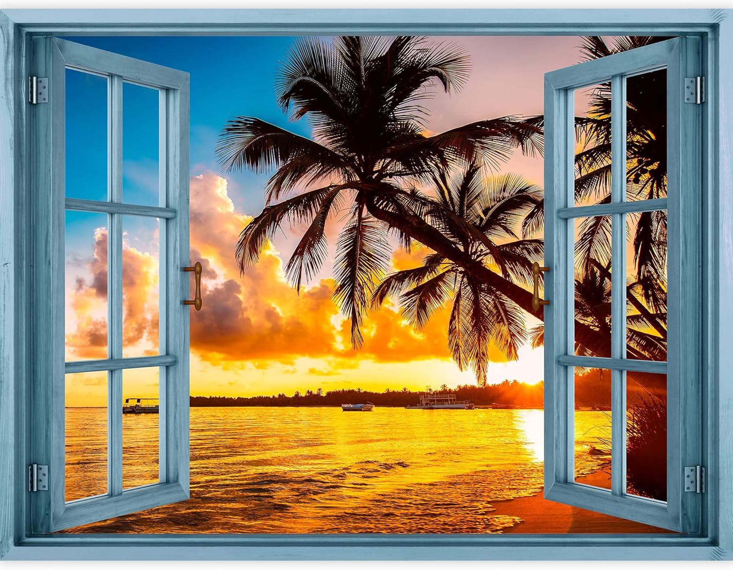IDEA4WALL Removable Wall Sticker/Wall Mural Orange Sunset Palm Tree Ocean Horizon Nature Wilderness Photography Modern Art Rustic Landscape Colorful for Living Room, Bedroom, Office - 24"x32"