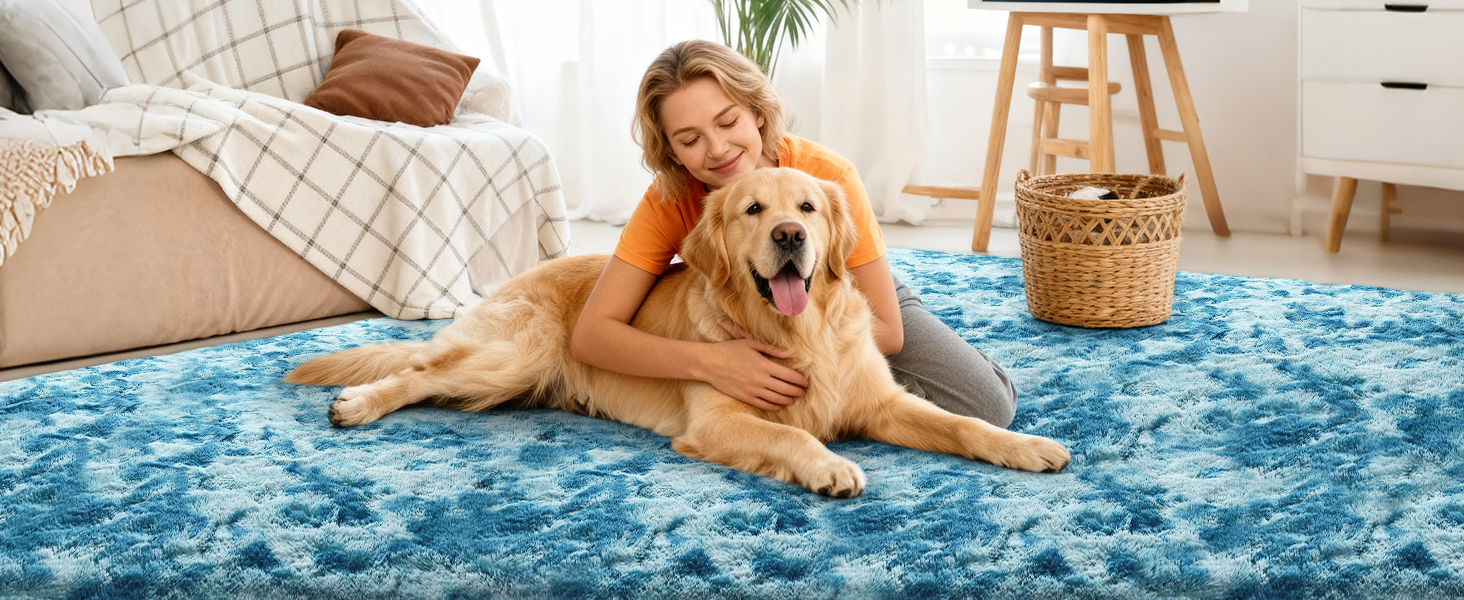 SOANNY Hochflor Teppich 240x300 Cm – Waschbar, Rutschfest, Flauschig Dunkelblau, Für Schlafzimmer, Kinderzimmer & Wohnzimmer