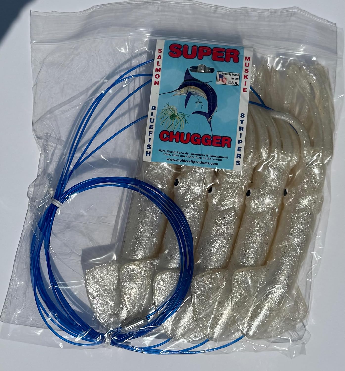 Mold Craft Soft Head Squirt Squid Daisy Chain 6009D 9" Offshore Teaser Lure | Made in USA, 5 baits on 300lb mono, Tuna, Wahoo, Mahi, Sailfish, Billfish spreads, Bluewater teaser use