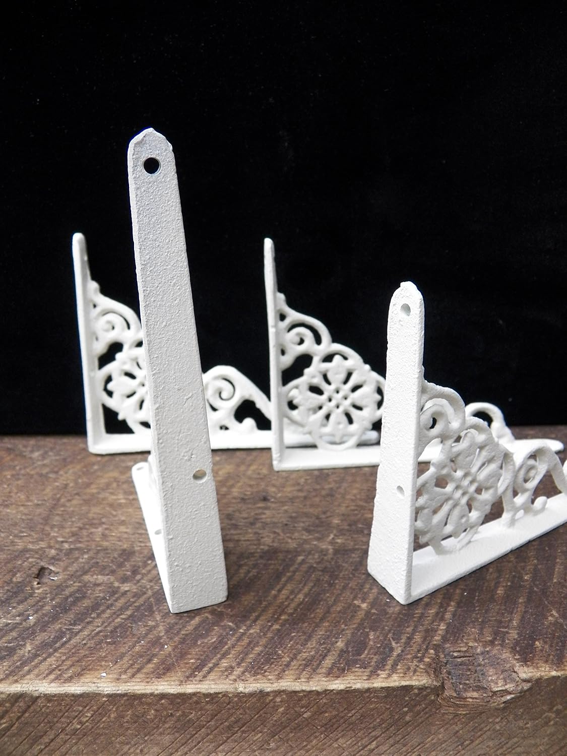 Cast Iron Shelf Brackets Braces 6.5 x 4.5 Inch Off White Rustic Style Set of 4