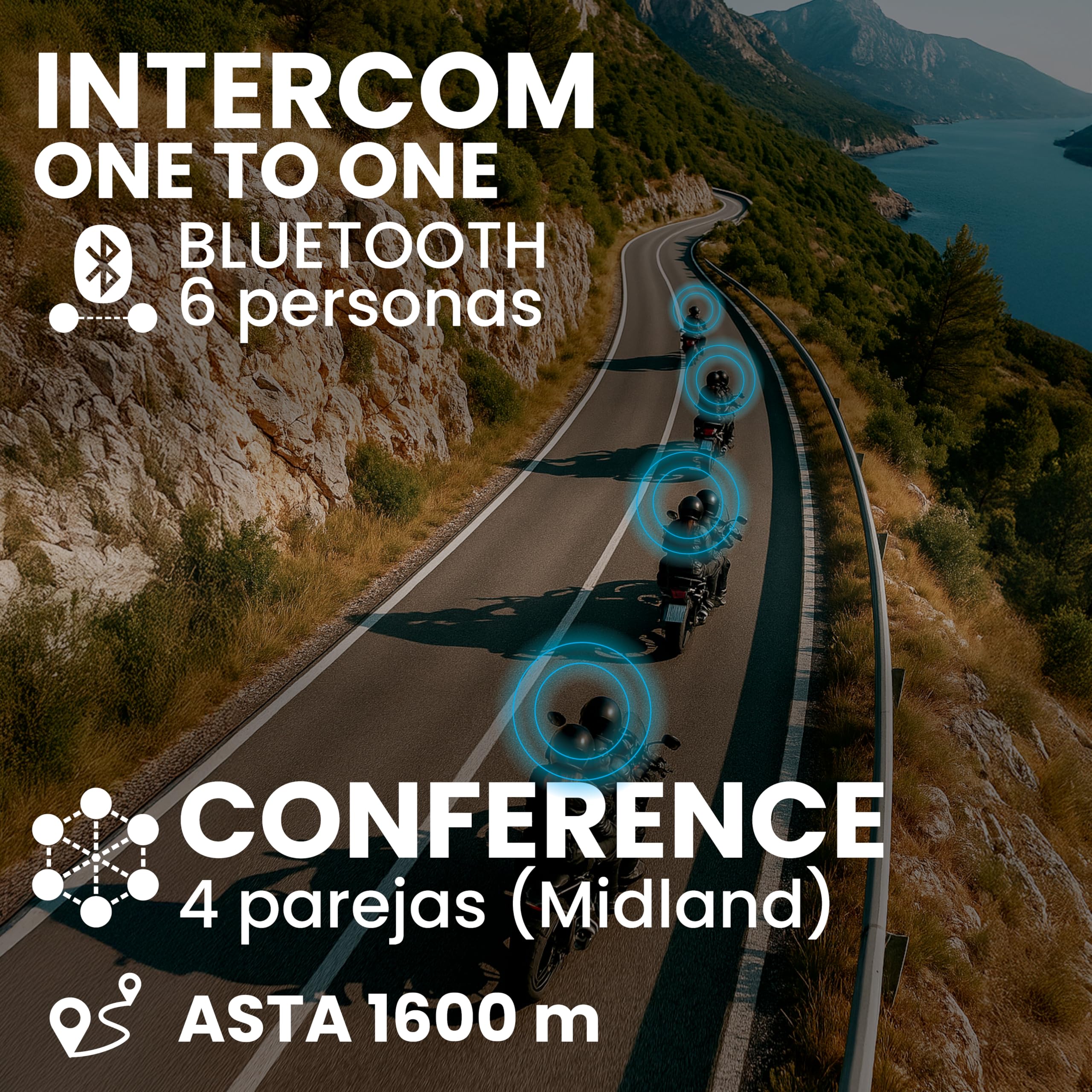 Midland BTX2 Pro S LR Single Intercomunicador Bluetooth para Moto | IPX6 Waterproof, Supresión de Ruido, Hasta 8 Personas, Batería 23h, Alcance 1.6Km