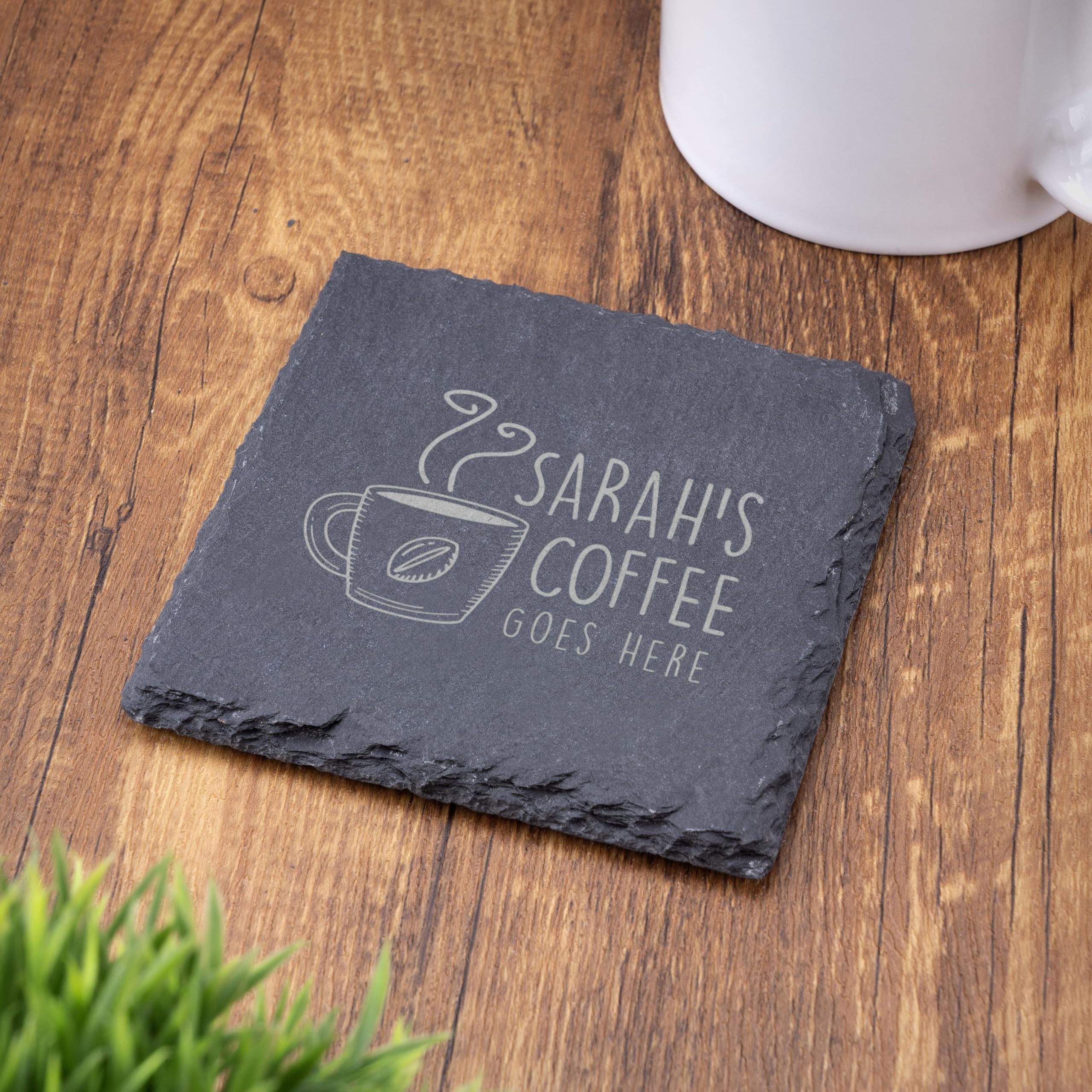 A1 Graphics Ltd Grey Personalised Slate Coaster - Your Coffee Goes Here Design - Laser Engraved Square Drinks Coaster Gift For Him Or Her - Wedding, Birthday, Anniversary Or Christmas