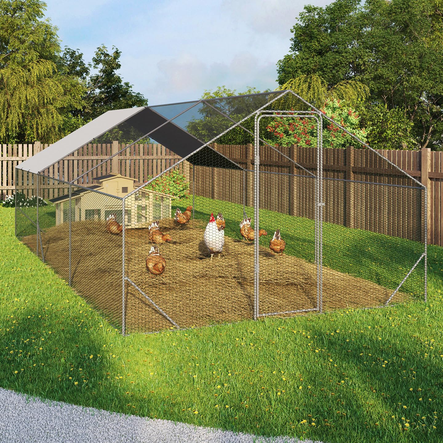 IDMarket - Enclos poulailler 18 m² Parc grillagé 6x3 M Acier galvanisé