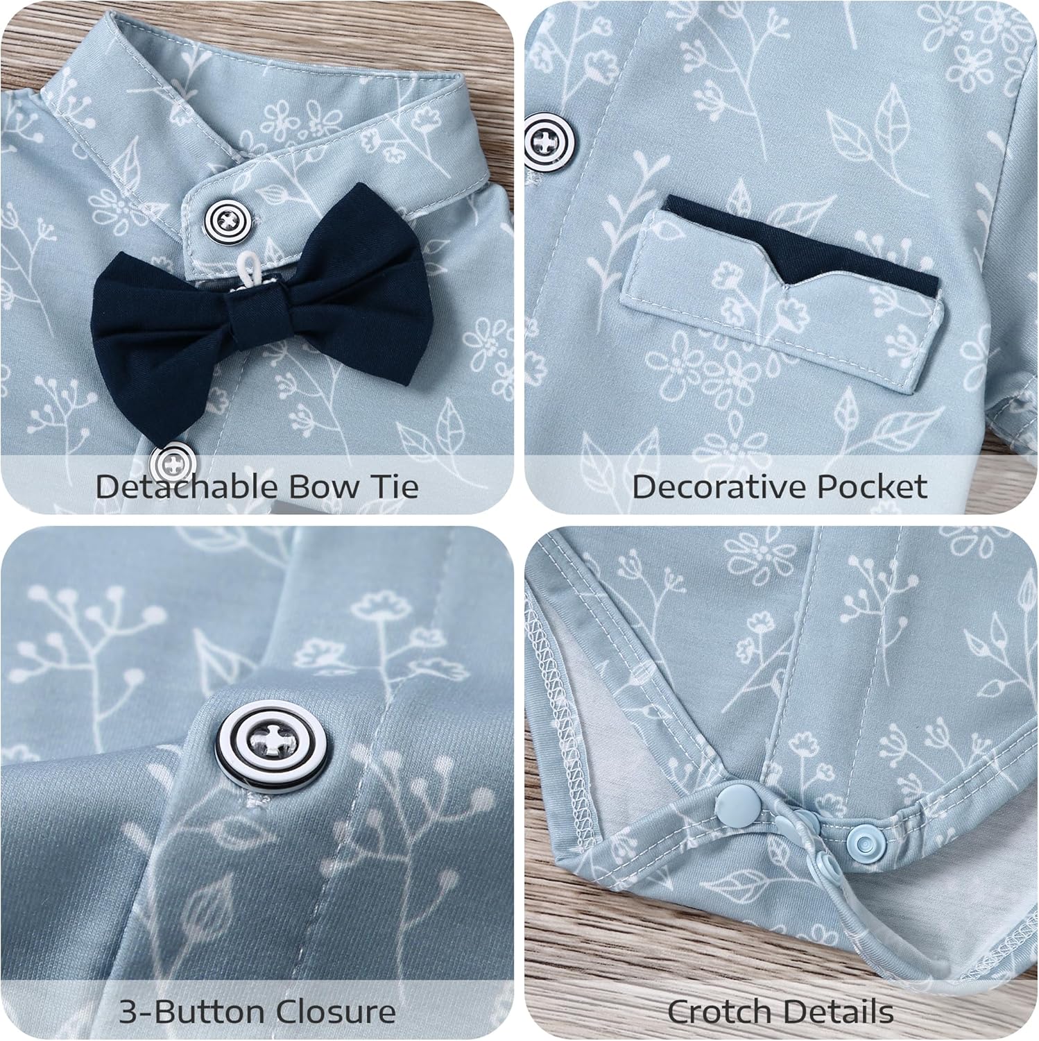 Baby Boy Clothes Suits 3-24M Infant Gentleman Wedding Outfits, Short Sleeve Shirt + Bowtie + Suspender Shorts Set - Image 6