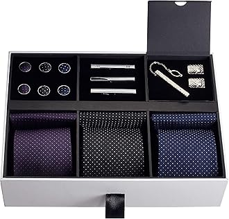 Premium Men’s Gift Tie Set Silky Necktie Pocket Squares Tie Clips Cufflinks F...