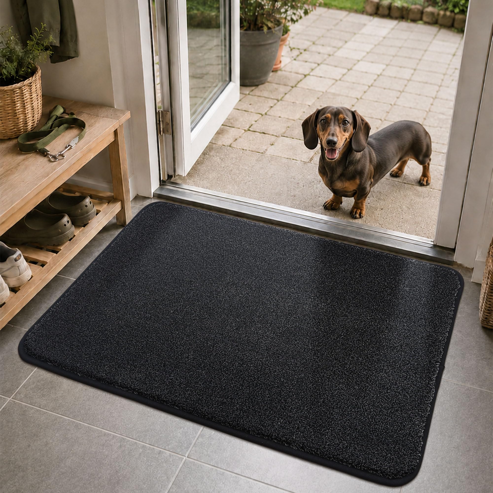 Paillasson interieur entree lavable et antidérapant tapis absorbant noir