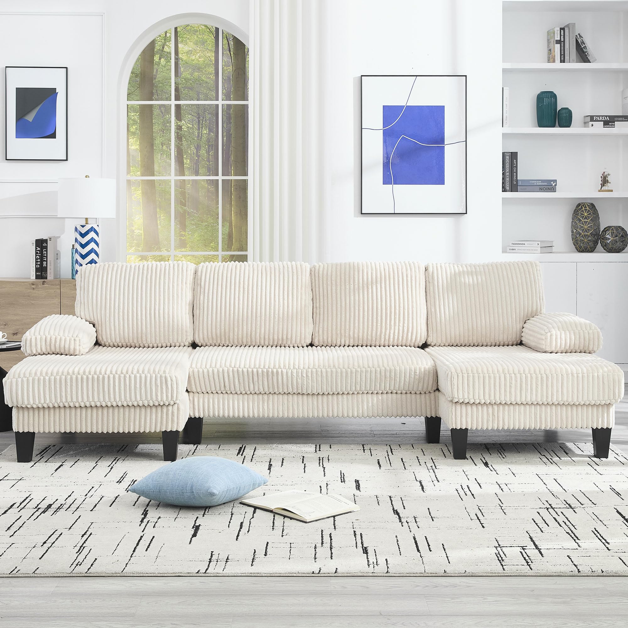 KEIKI 114" U-Shaped Oversized Modular Velvet Sectional Sofa with 2 Chaise Lounge, Modern Style Upholstered 4-Seater Couch with Soft Seat Cushions,