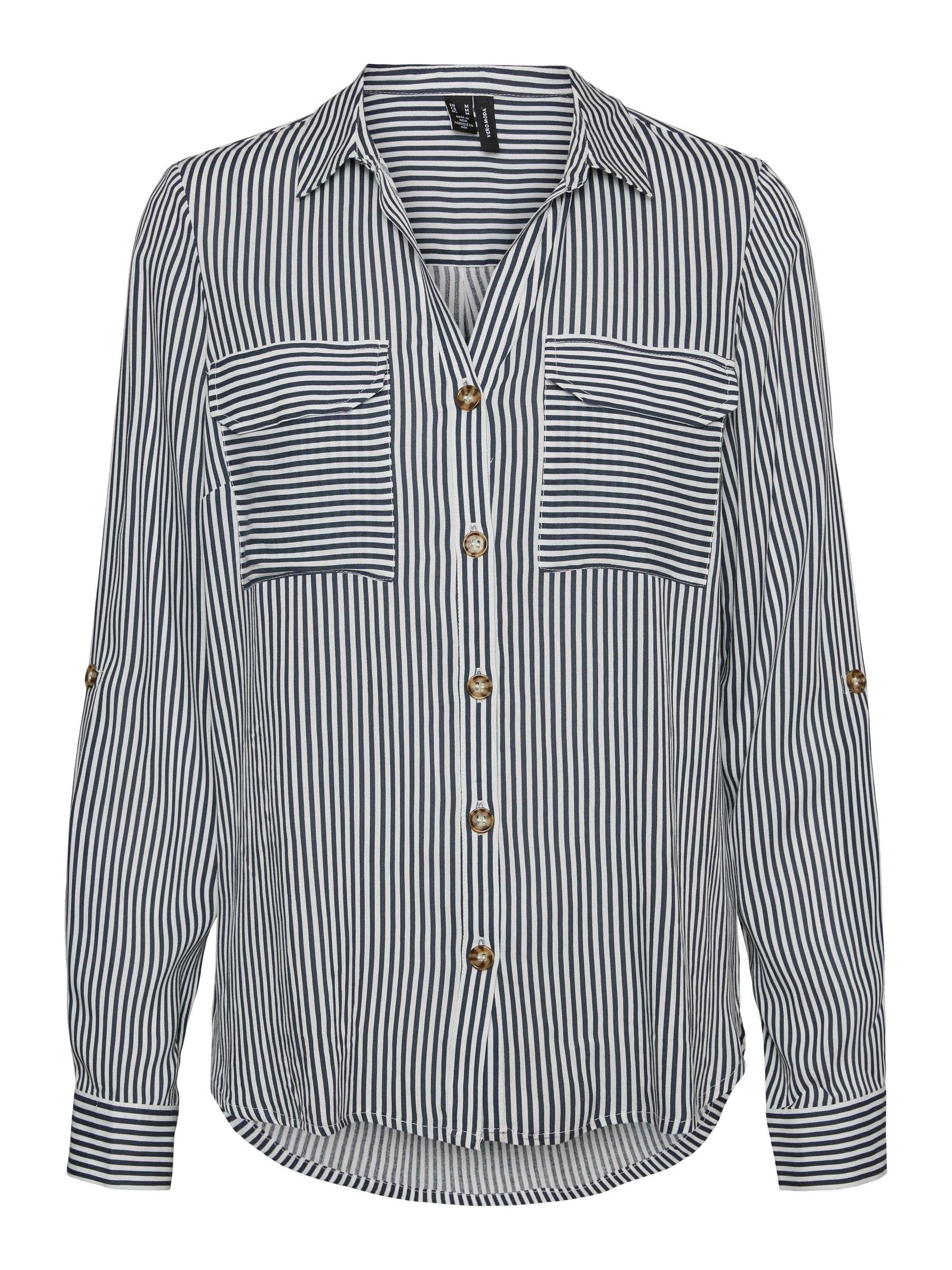 VERO MODA Womens Bumpy L S Shirt White/Ink 16