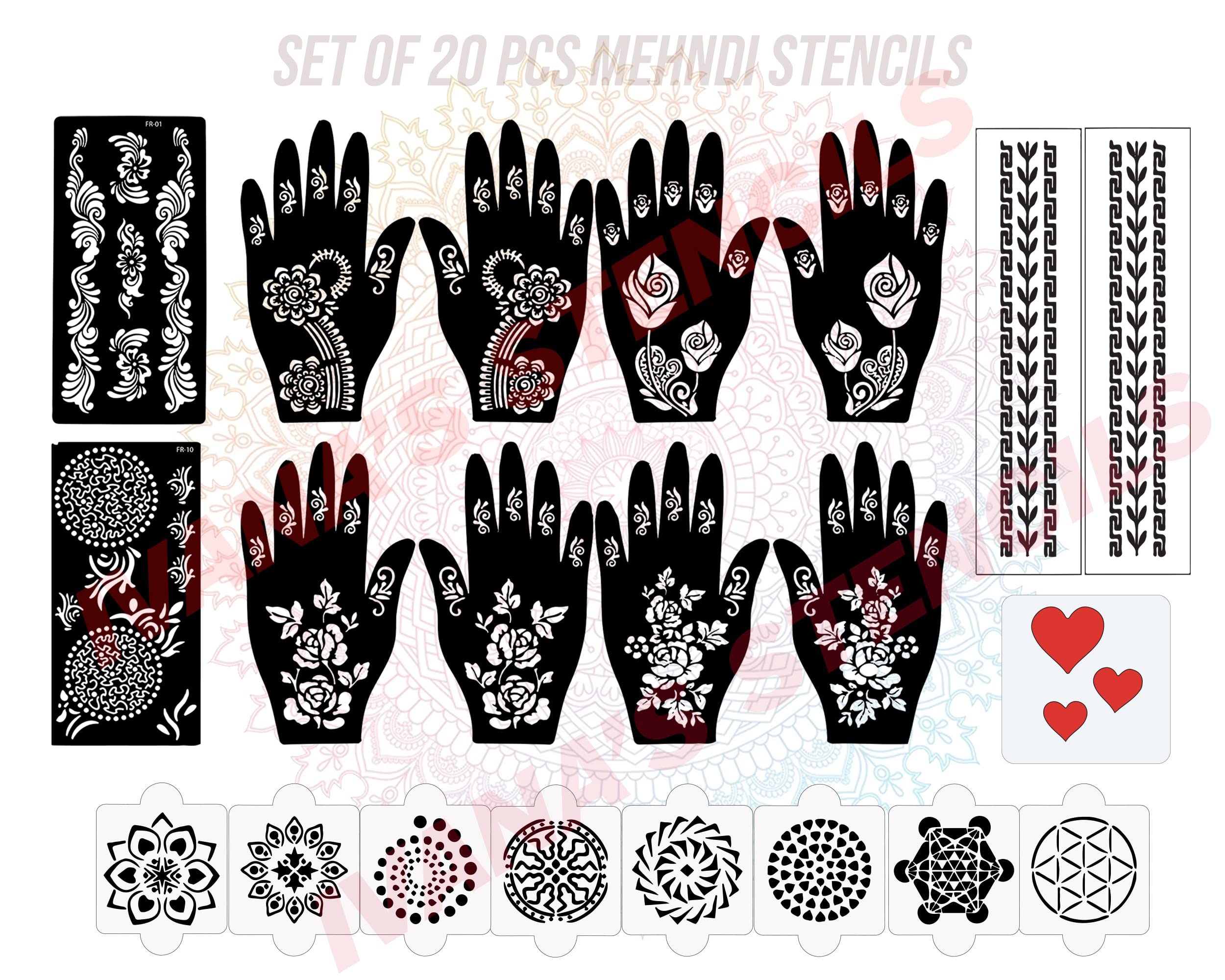 Ivana's Set of 20 Pcs Combo Pack, Reusable Mehandi Design Sticker Stencils For Both Hand | Mehendi Temporary Tattoo | Quick And Easy To Use, For Girls, Women, Kids & Teen, D-2052-picture-15