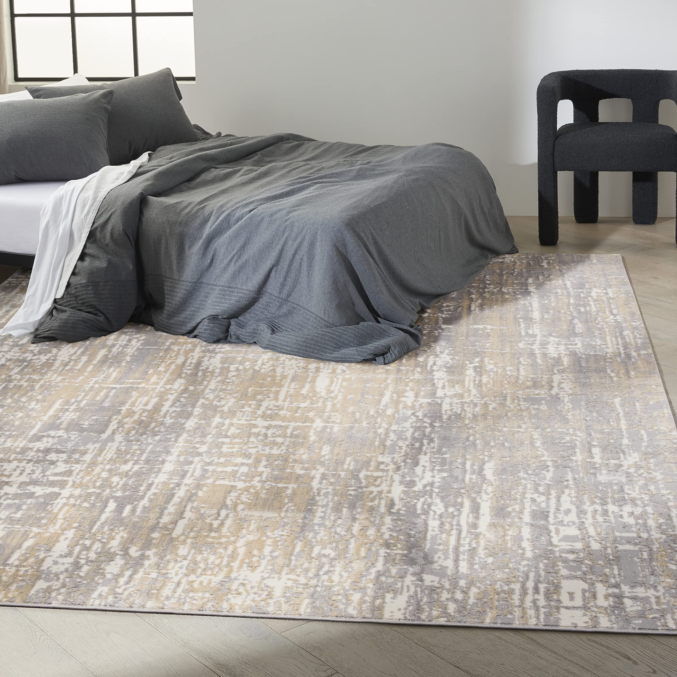 Calvin Klein Enchanting Grey/Beige 8' x 10' Area Rug, Modern, Abstract, Easy Cleaning, Non Shedding, Bed Room, Living Room, Dining Room, Kitchen (8x10)
