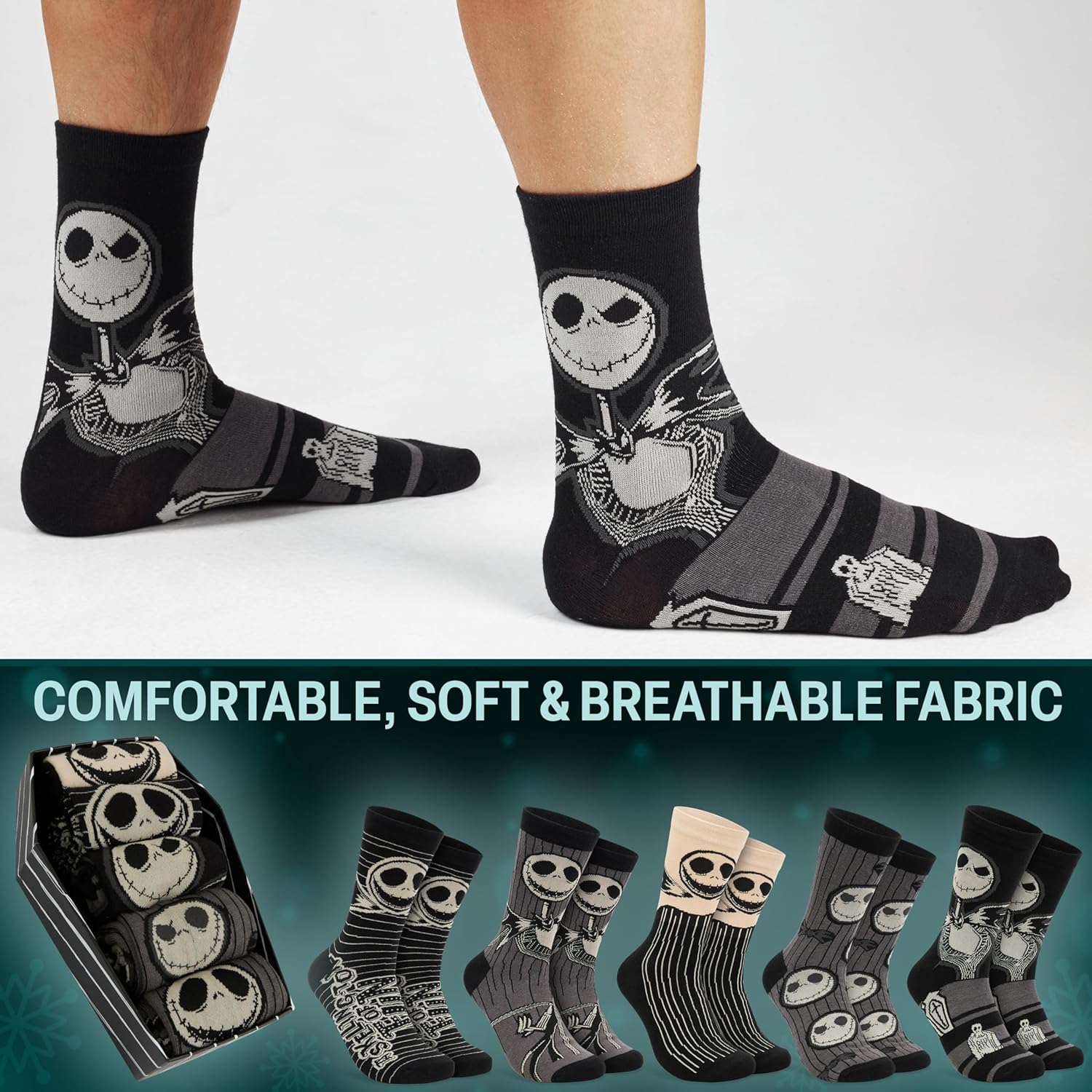 Disney Men’s Socks Gift Set, 5-Pack Cotton Blend Calf Length Socks in Gift Box, Character Designs, Novelty Gifts for Men