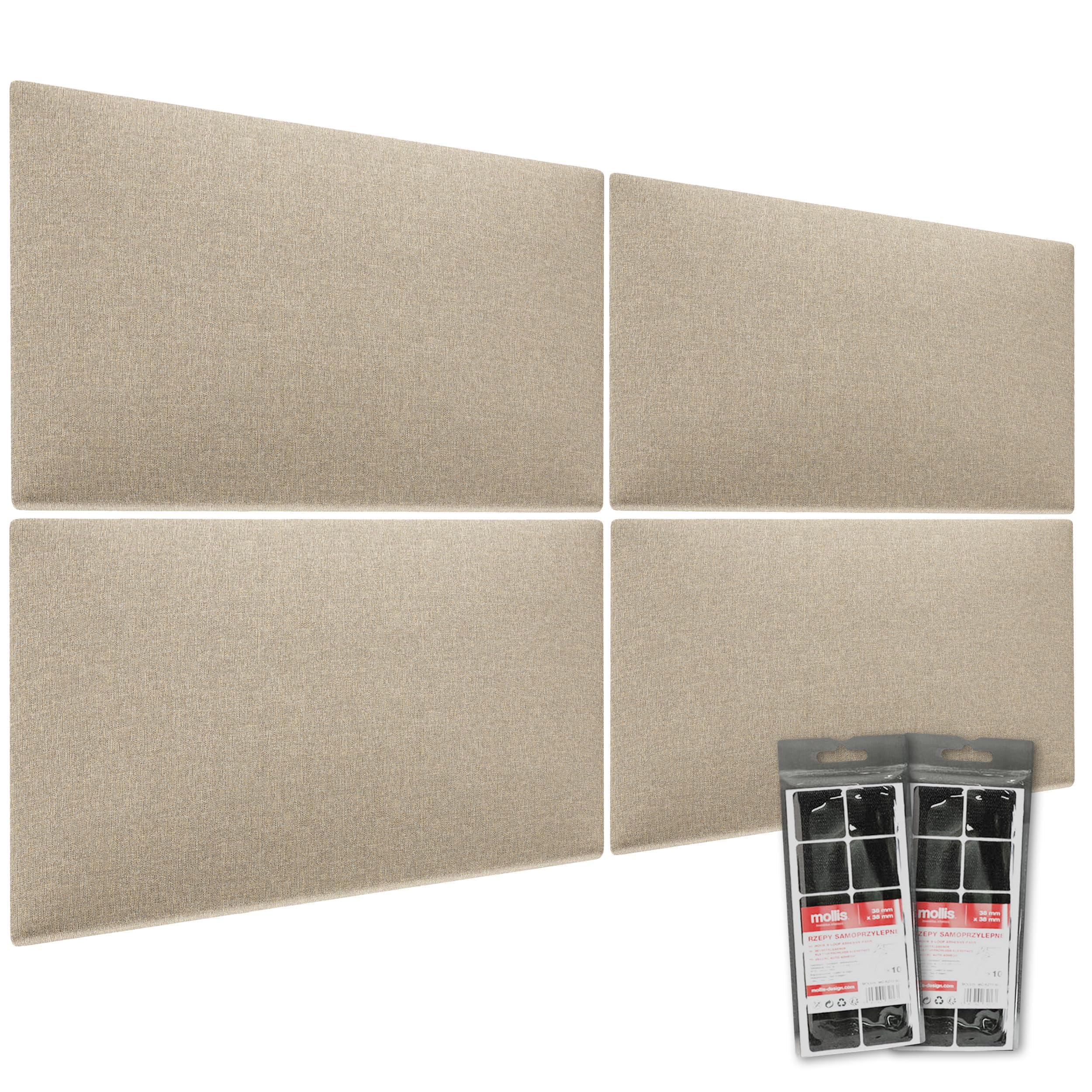 Mollis Lot de 4 panneaux muraux rectangulaires décoratifs comme tête de lit ou protection contre les impacts, en mousse, 60 x 30 cm, beige clair