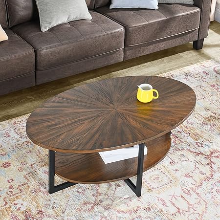 Amazon.com: LEEMTORIG Oval Coffee Tables with Storage Shelf for Living ...