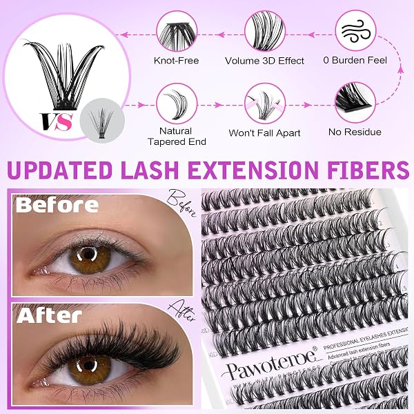 Pawotence Lash Extension Kit DIY 280pcs Lash Clusters Eyelash Extension Kit, 9-16mm 30D 40D Individual Lashes Kit with Lash Bond and Seal, Lash Tweezers for Self Use (30D&40D, 0.07D, 9-16mm, Kit) - 4